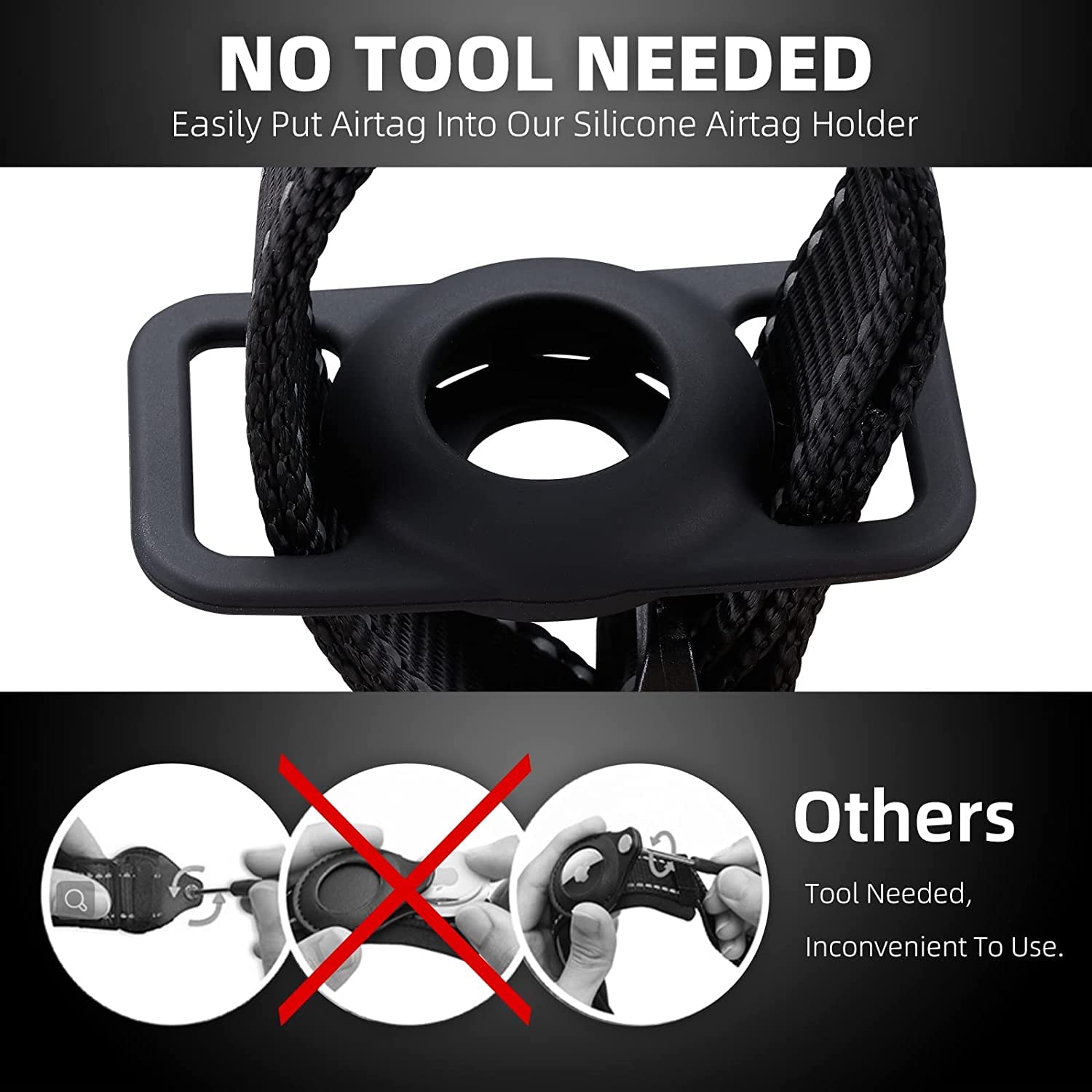 Konity Airtag Cat Collar, Compatible With Apple Airtag, Nylon Pet Kitten Puppy Collar With Silicone Holder For Small Dogs, Black