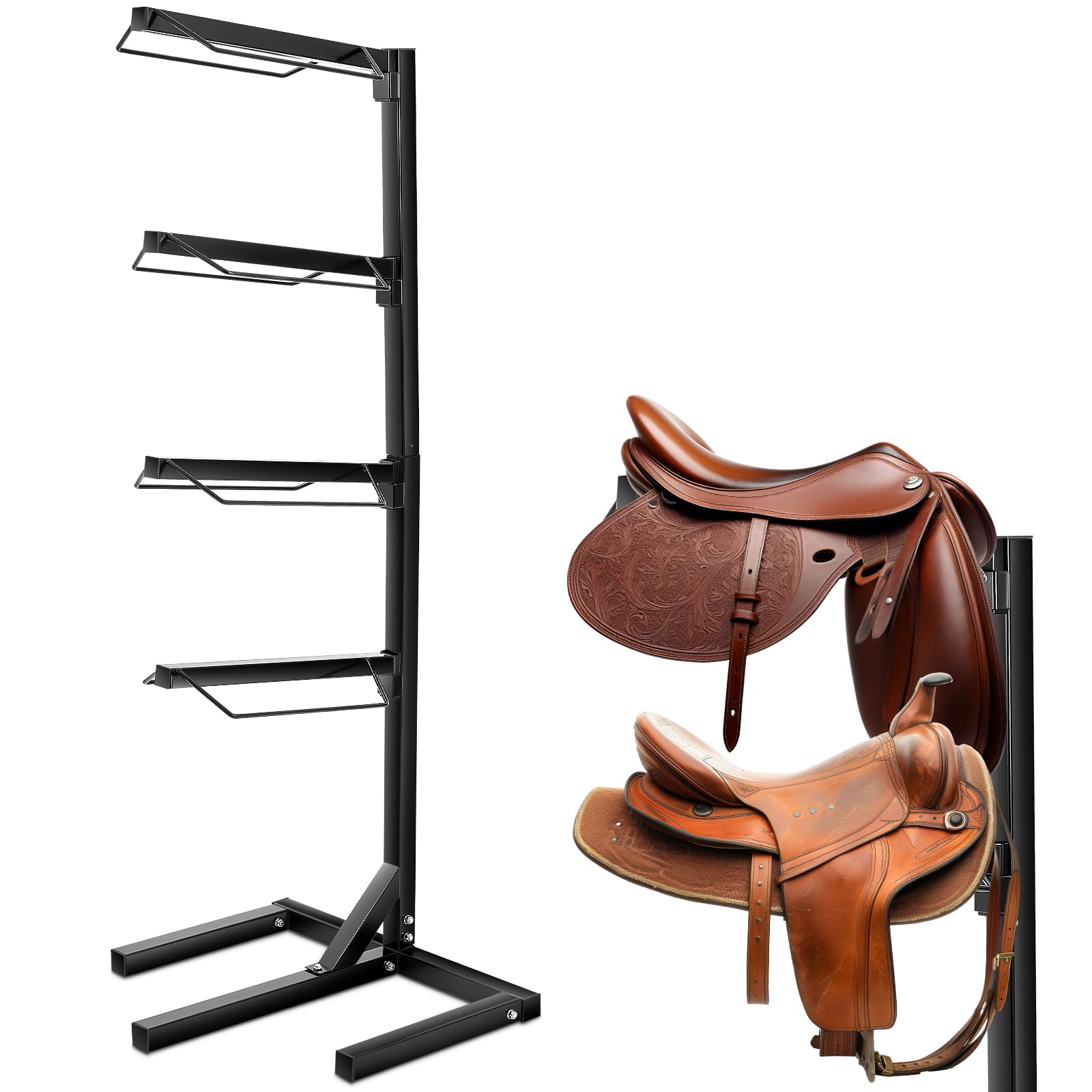 Abbylike 4 Tier Saddle Rack For Horses, 6.38 Ft Heavy Duty Saddle Pad Stand Stable Blanket Tack Storage Stand For Western Englis
