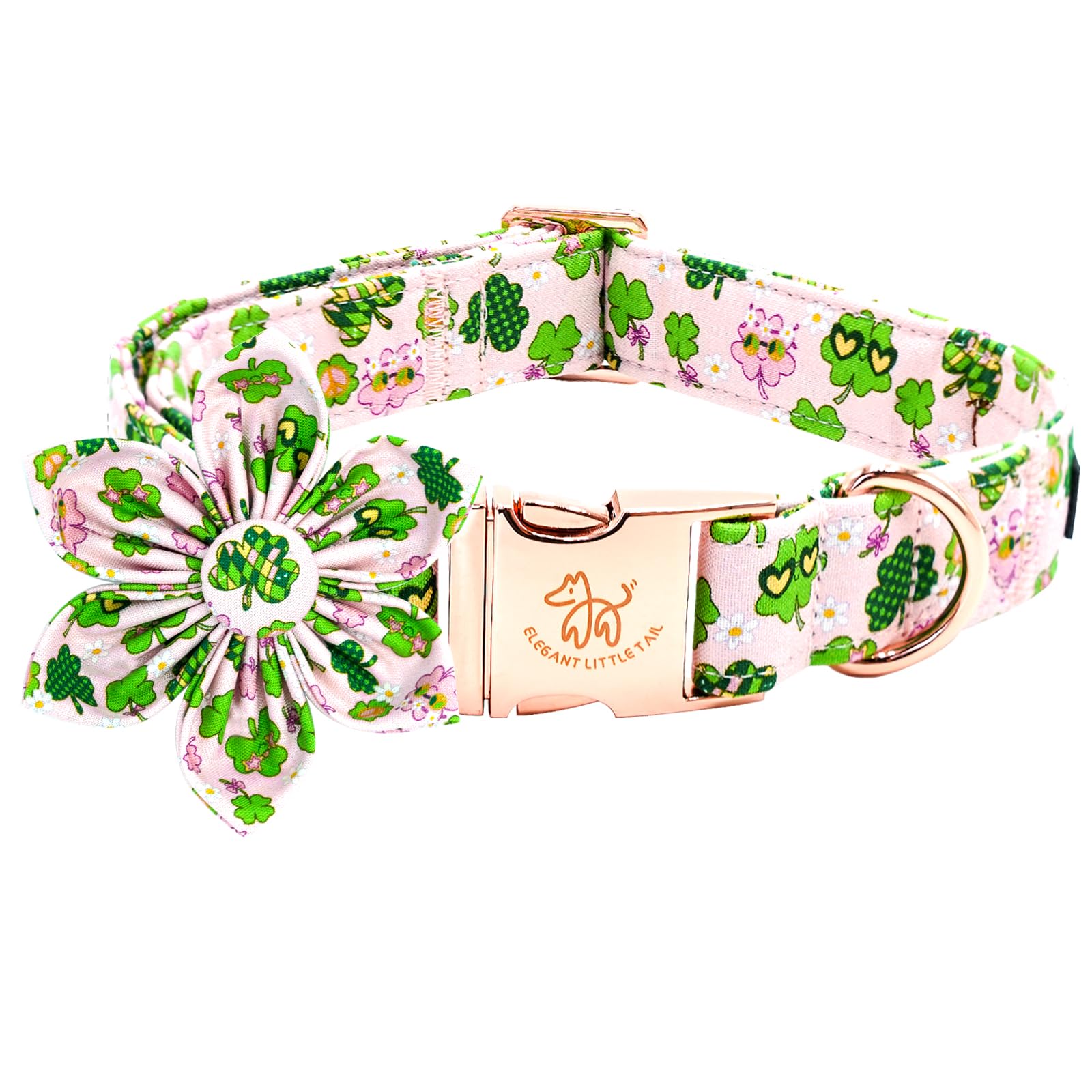 Elegant little tail St Patrick's Dog Collar with Flower Pink Cute Colver Cotton Shamrock Pet Collar Trefoil Puppy Collar Flower 