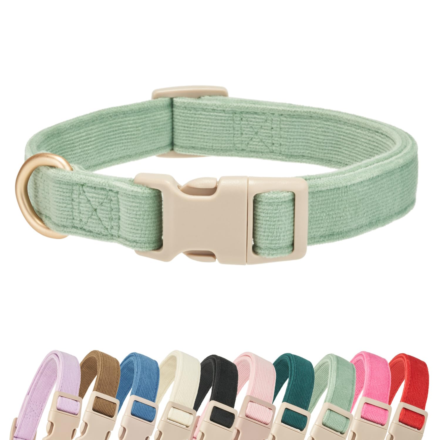Yudote Soft Cotton Dog Collar Adjustable Corduroy Dog Collars For Small Medium Large Dogs(Grass Green,Large)