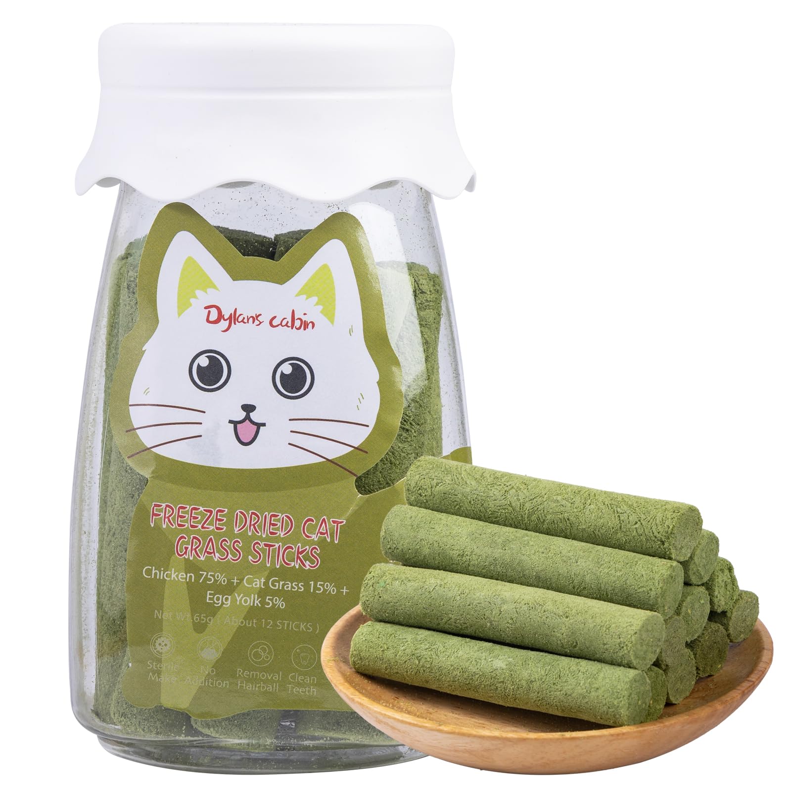 Dylans cabin Cat Grass Teething Stick - Natural Freeze Dried Treats Edible Chew Cat Toy for Teeth Cleaning and Hairball Removal