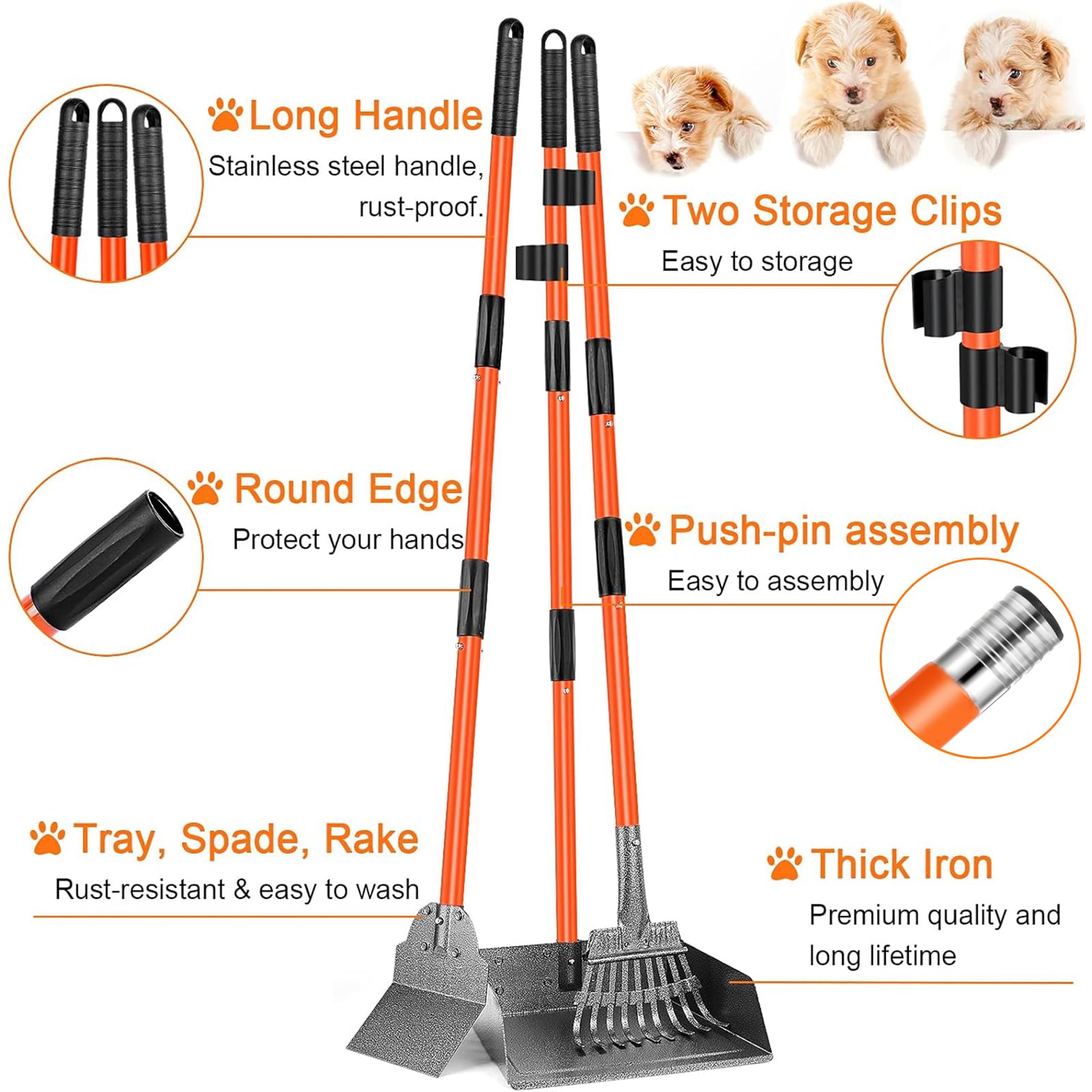 Dog Pooper Scooper, Adjustable Long Handle Metal Tray, Rake And Spade Poop Scooper For Dogs, 3 Pack Poop Scoop Pet Waste Removal Poop Scoop For Large Dogs And Pets, Great For Lawns, Grass, Gravel