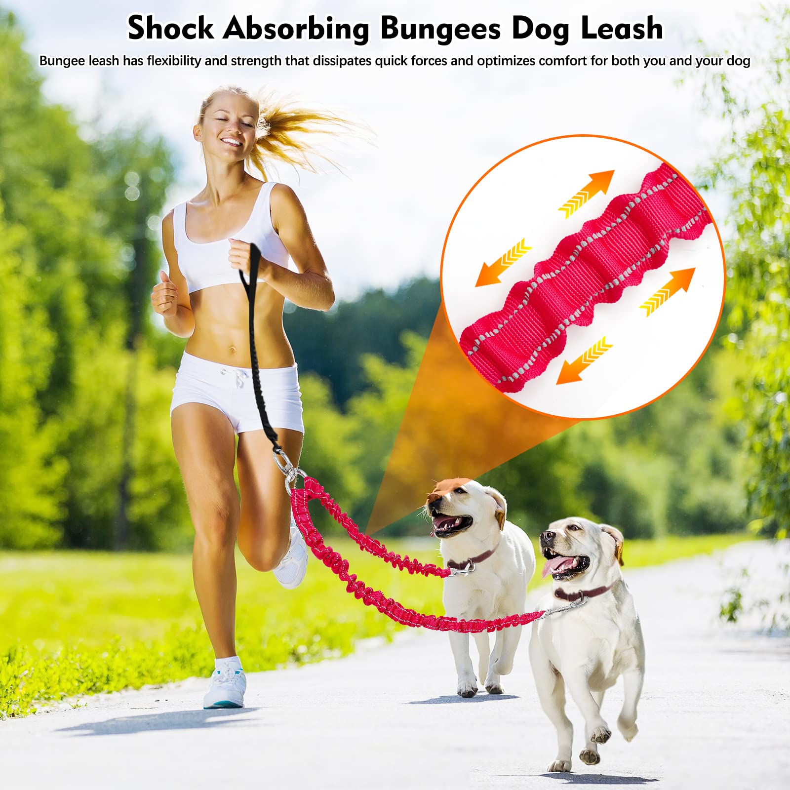 2 Dog Leash,Double Dog Leash Coupler Tangle Free Bungee Dog Leash, 360 Swivel No Tangle Double Dog Walking & Training Leash, Com