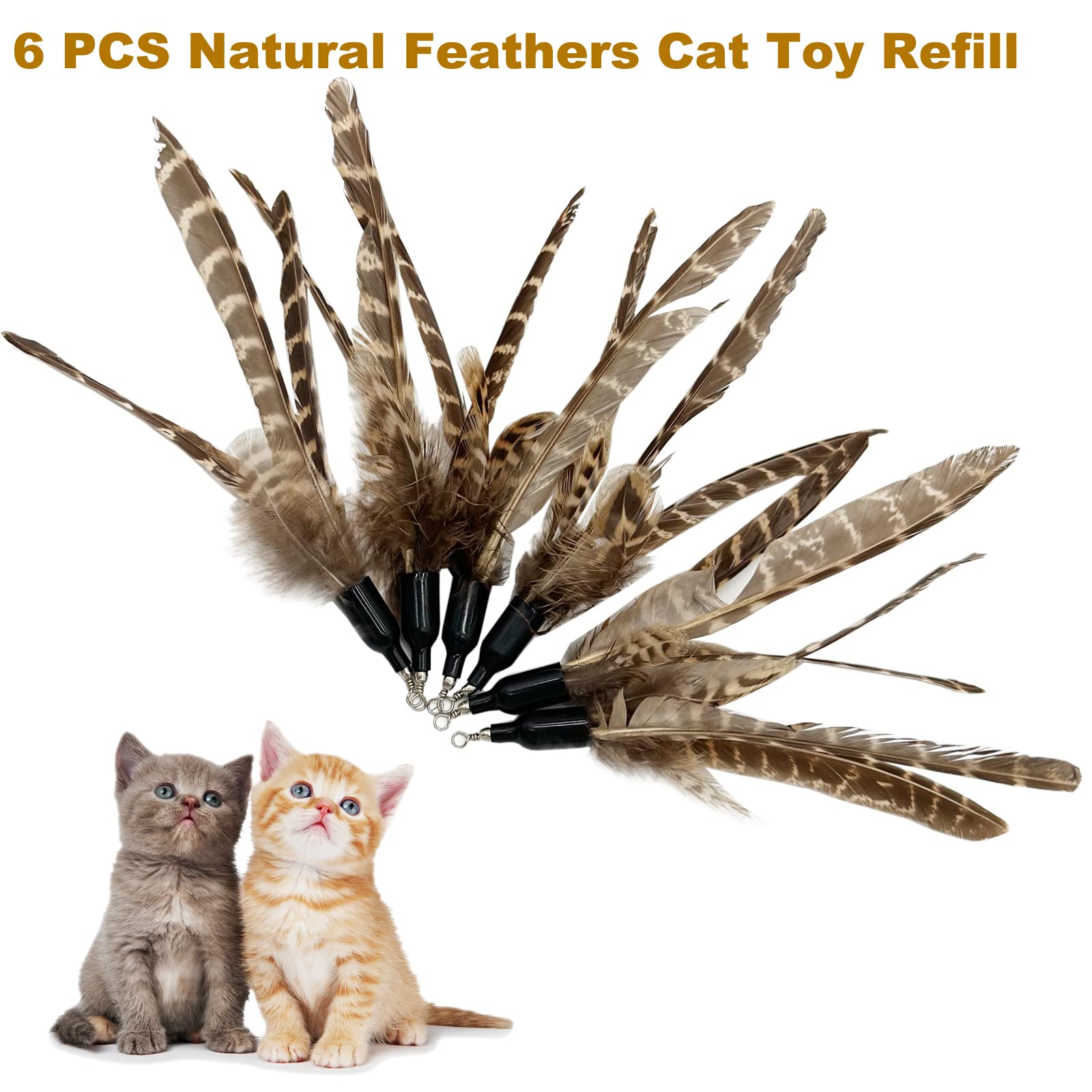 Tienailing Cat Feather Toys Refills, 6 Pieces Handmade Da Bird Feathers Refill, Cat Wand Replacement Feather For Indoor Cats (C)