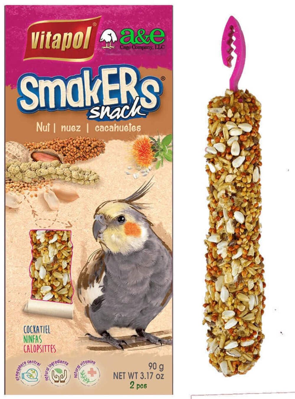 A&E Cage Co. SmaKers Treat Sticks for Cockatiel in Nut Flavor