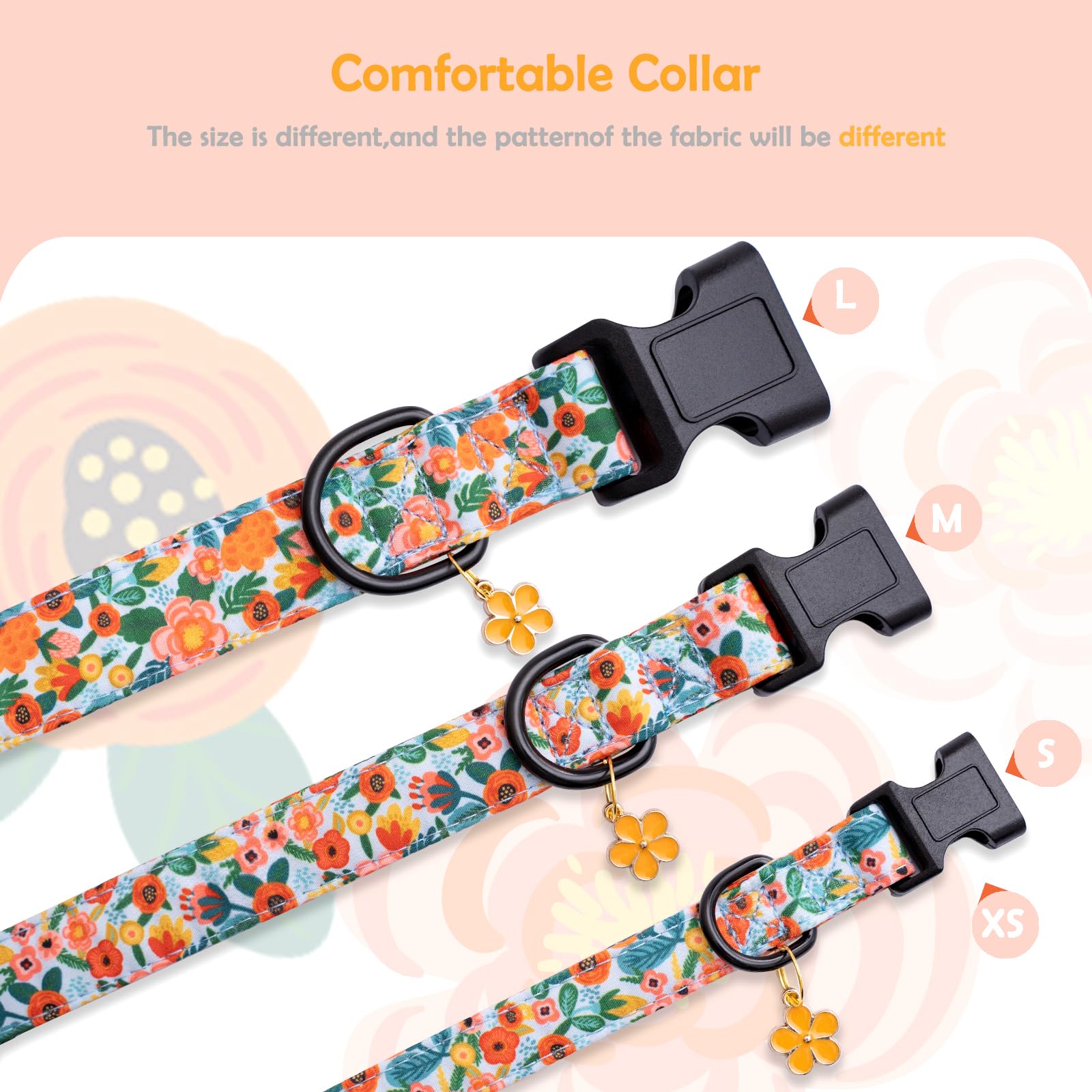 Faygarsle Dog Collar For Small Medium Large Dogs Cute Gaily Colored Puppy Collars For Female Dogs Floral Patterned Pet Collars F
