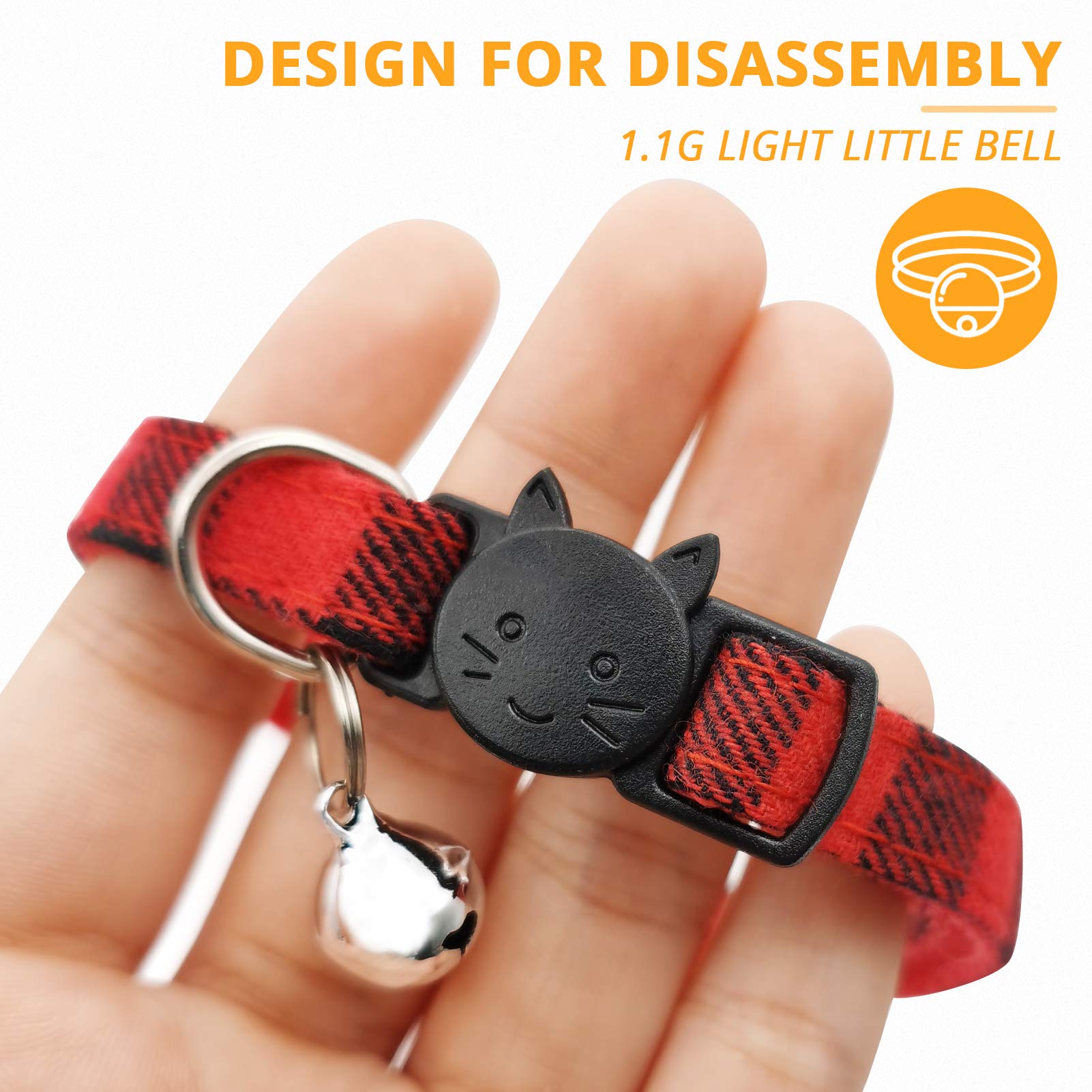 Mjiya Cat Collar With Bell, Breakaway Grid Collar With Plastic Buckle, Light Adjustable, Nylon, Kitty Collars (Red, M)