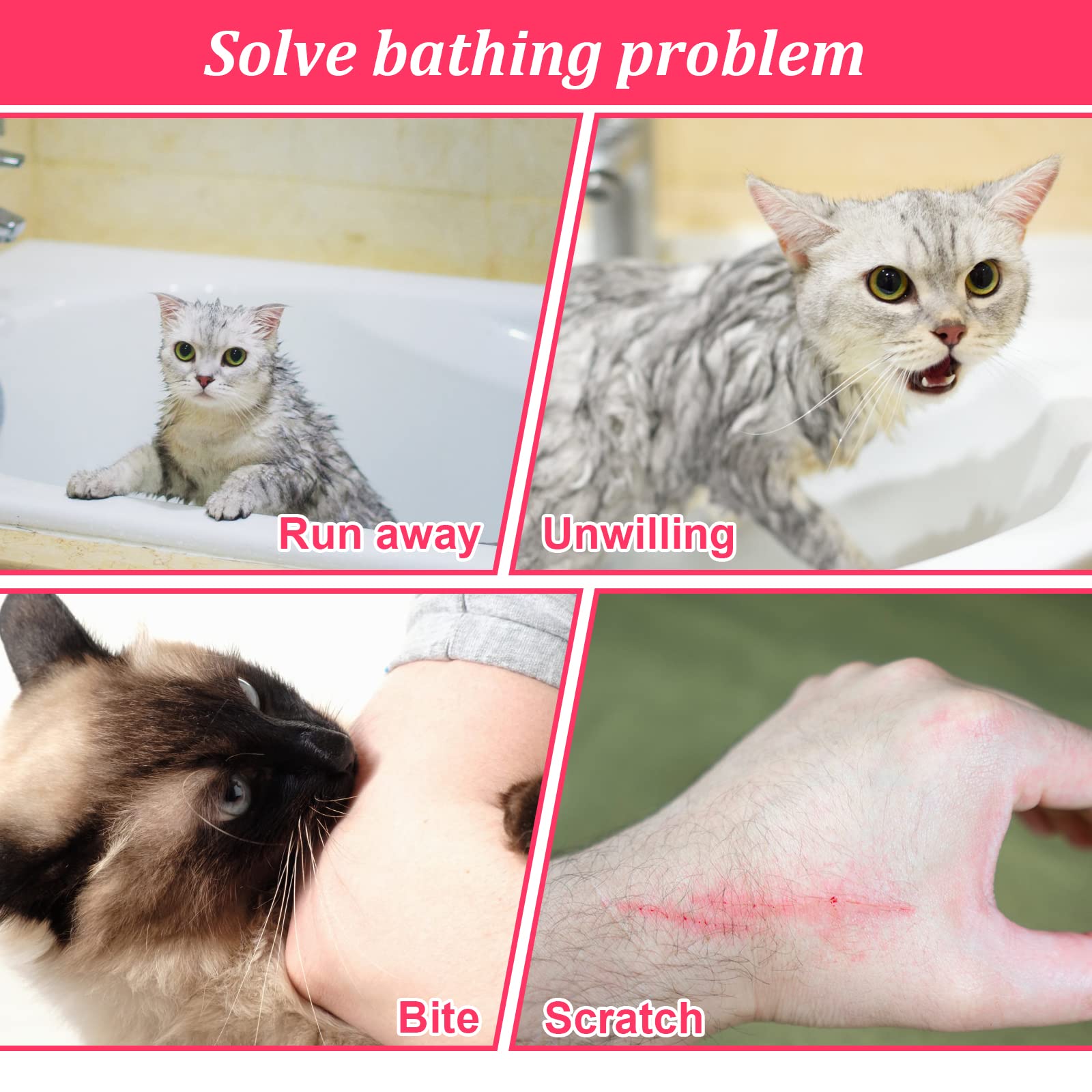 Catcan Breathable Mesh Shower Bag - Anti Scratch Adjustable Grooming For Nail Trimming, Bathing - Polyester Soft Cat Washing (Wh