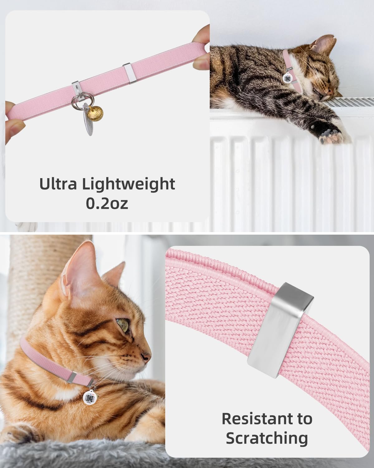 Cat Collar With Bell, Stretch Elastic Quick Release, Modifiable Pet Online Profile Page, Multiple Emergency Contact, Non Breakaw
