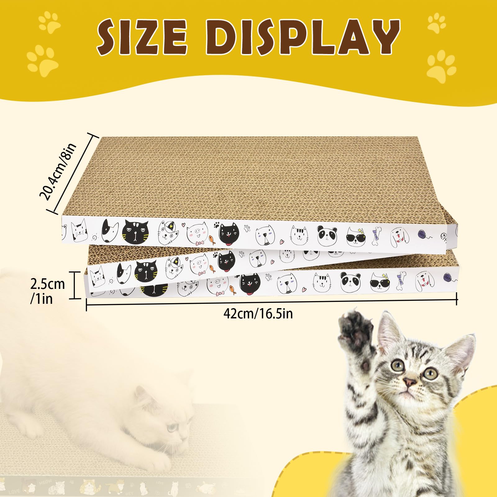 3 Pack Cardboard Cat Scratcher Refill Cat Scratch Pad Durable Cat Scratchers For Indoor Cats Kitten 16.5 X 8 X1 Inch Reversible