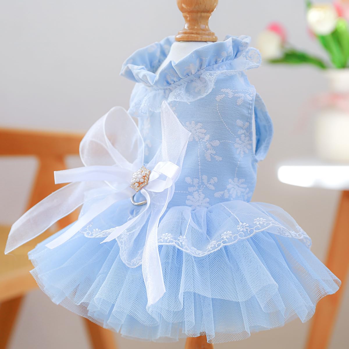 Marupet Fashion Sweet Puppy Dog Blingbling Princess Skirt Pet Dog Lace Cake Camisole Tutu Dress F-Blue S