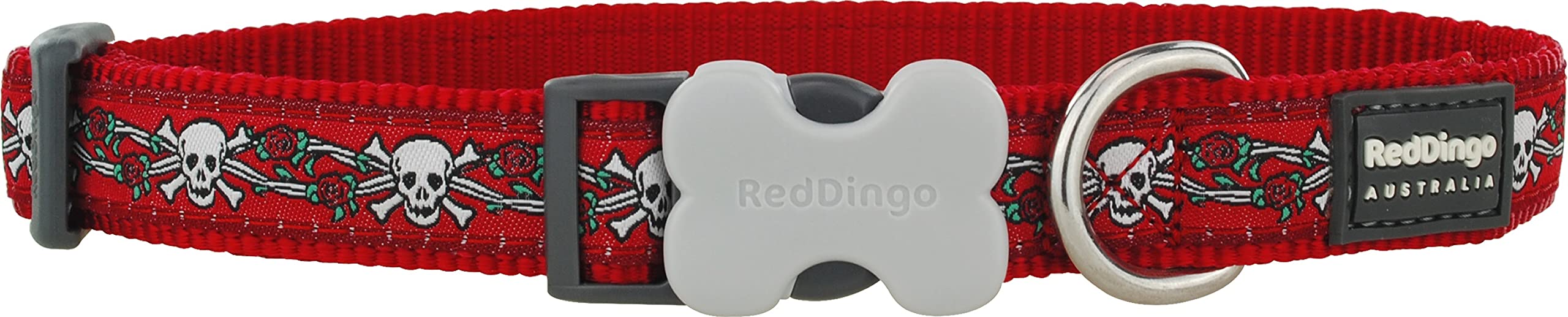 Red Dingo 25mm Skull & Roses Red Dog Collar, Large