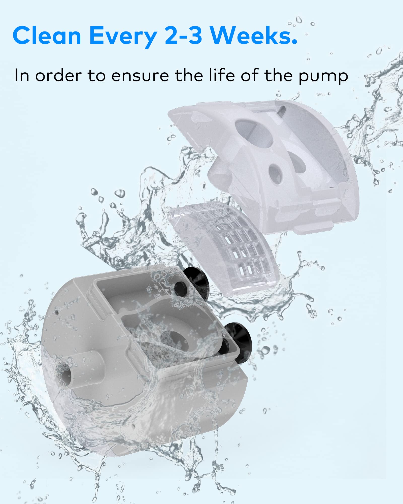 New Upgrade Water Pump For Cat Water Fountain, Qiuoio Water Pump For Stainless Steel Cat Fountains, Extremely Quiet (=30Db), Low Power Consumption (1.5W), Built-In Led Light, Suitable For S3