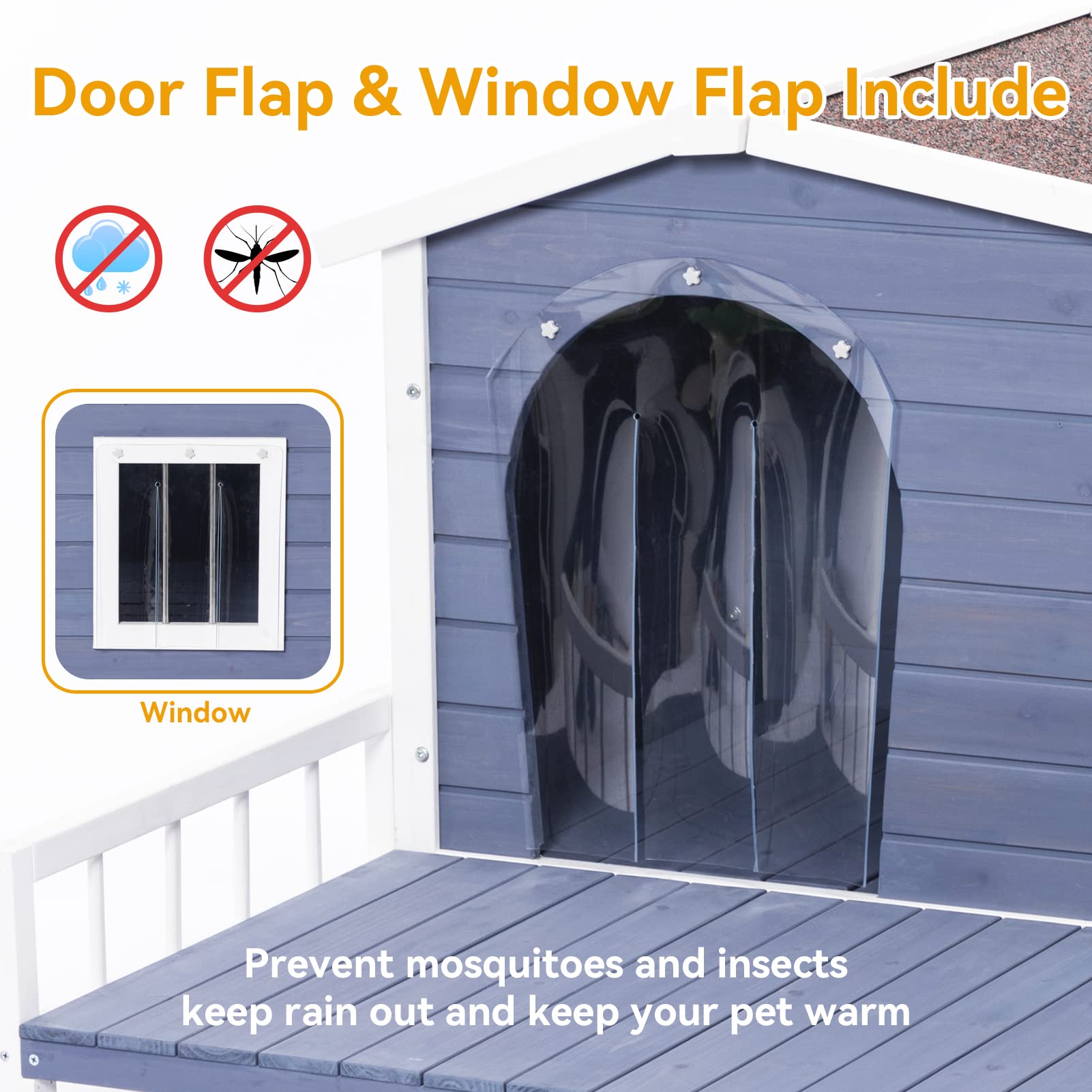 Yopto Wooden Dog House With Detachable Patio And Open Waterproof Asphalt Roof,Outdoor Dog Kennel W/Side Window,Front Door Design