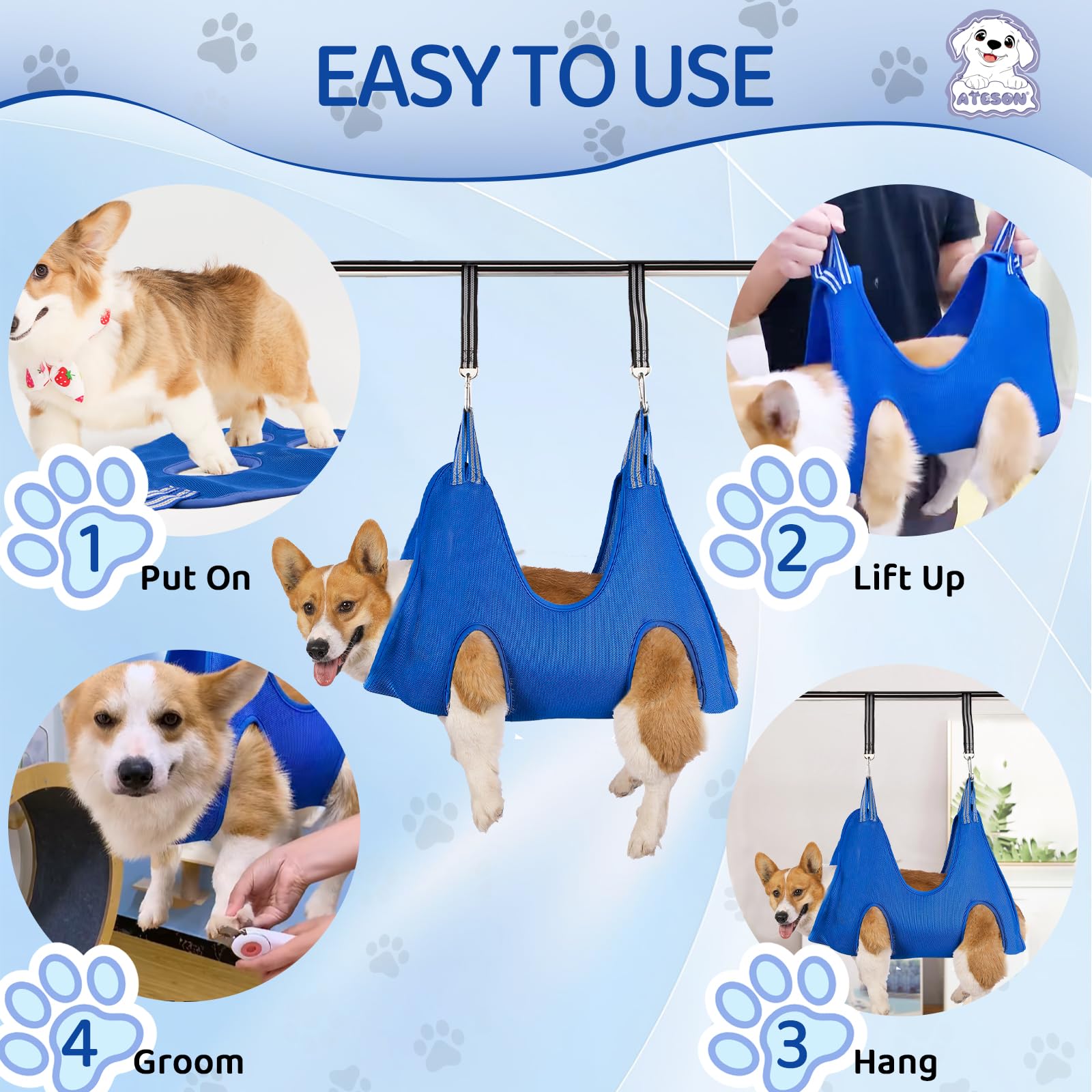 Pet Grooming Hammock For Small Dogs & Cats - Nail Trimming Sling With Clippers, Nail File, & Scissors - Xxs Hanging Grooming Har
