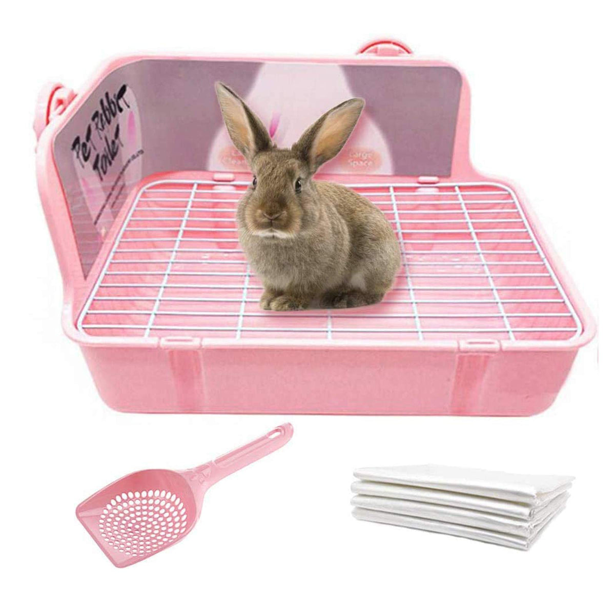 Bunny Litter Box With Grate, Rabbit Corner Litter Pan, Pet Toilet Potty Trainer With Scoop & Disposable Liner For Guinea Pig Ferrets Chinchilla