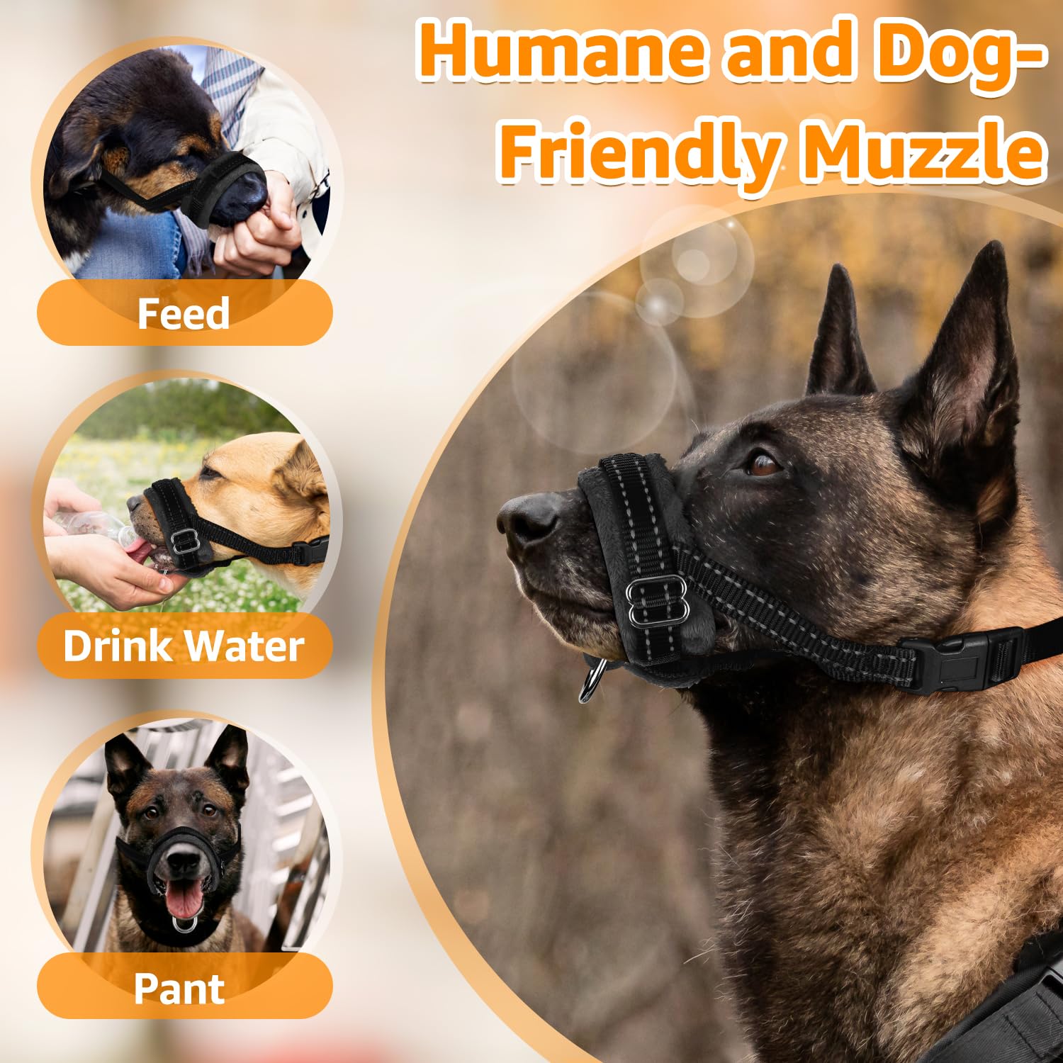 Slowton Soft Dog Muzzle, Adjustable Padded Nylon Muzzle For Large Medium Dogs Anti Chewing Barking Biting, Allow Dog Pant & Drink (Black, S)