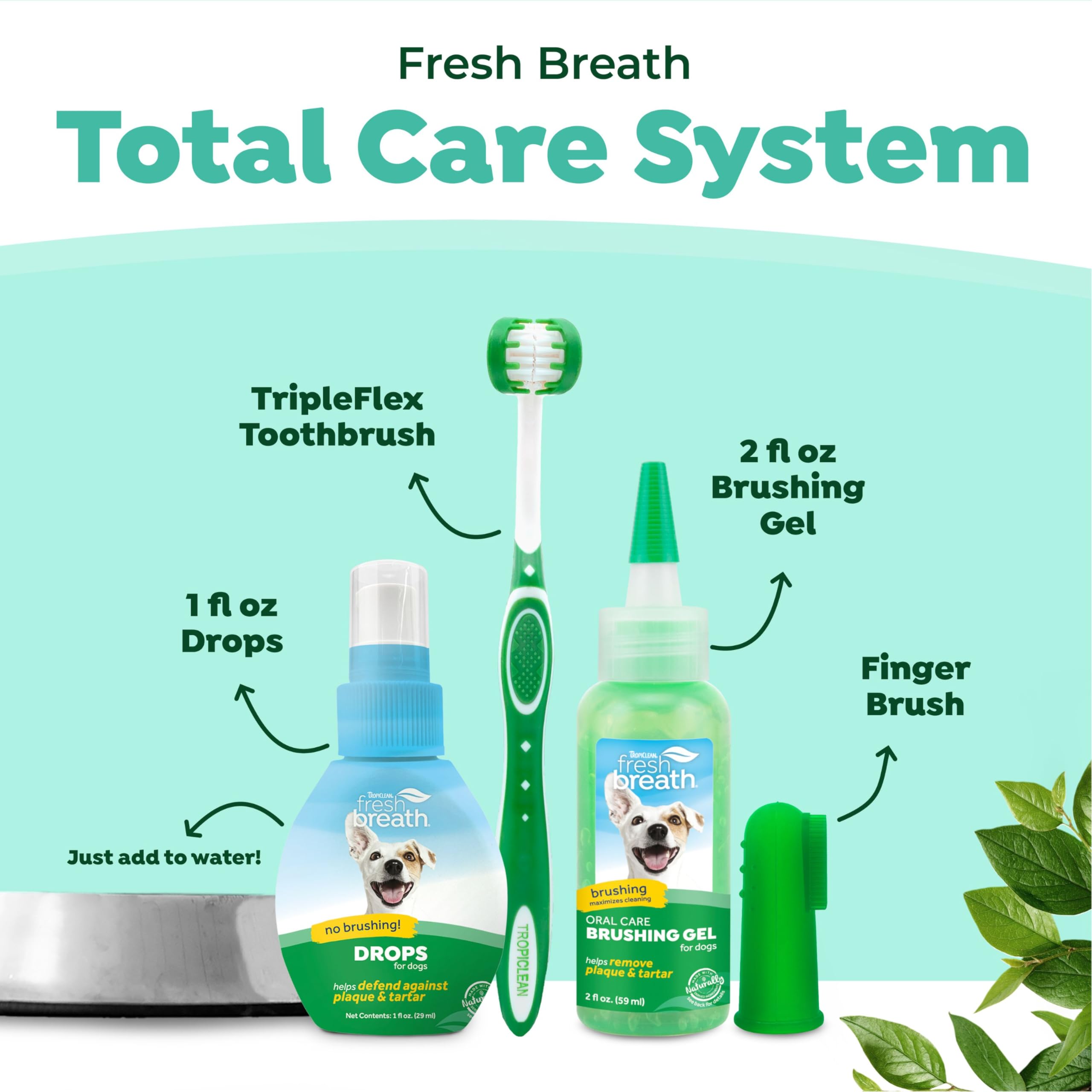 TropiClean Fresh Breath & Tartar Control Total Care System for Large Dogs | Dog Toothpaste & Brush | Dental Gel for Dogs