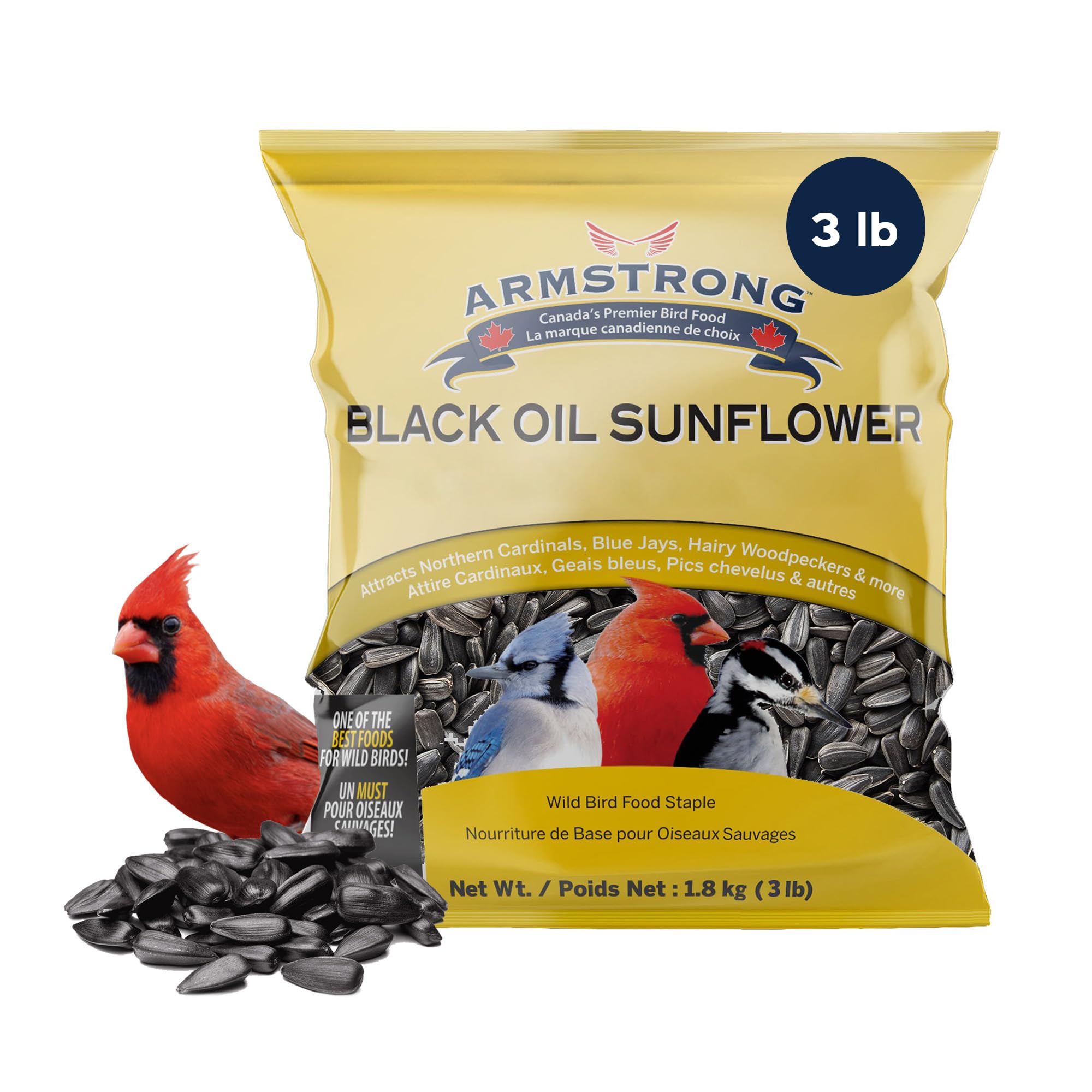 Armstrong Wild Bird Food Black Oil Sunflower Bird Seed, 3 Pounds - for Northern Cardinals, Blue Jays and Hairy Woodpeckers - Ide