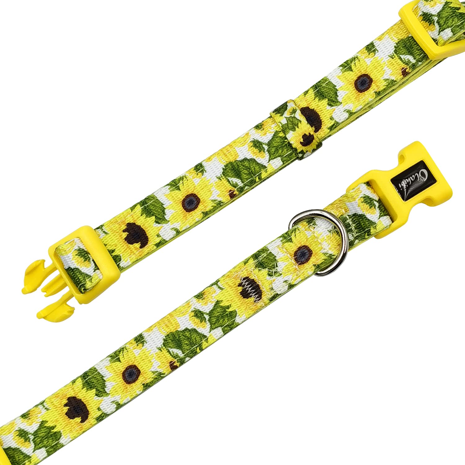 Olahibi Neoprene Padded Dog Collar, Soft And Comfortable, Floral Pattern, For Medium Dogs.(Medium, Sunflower)