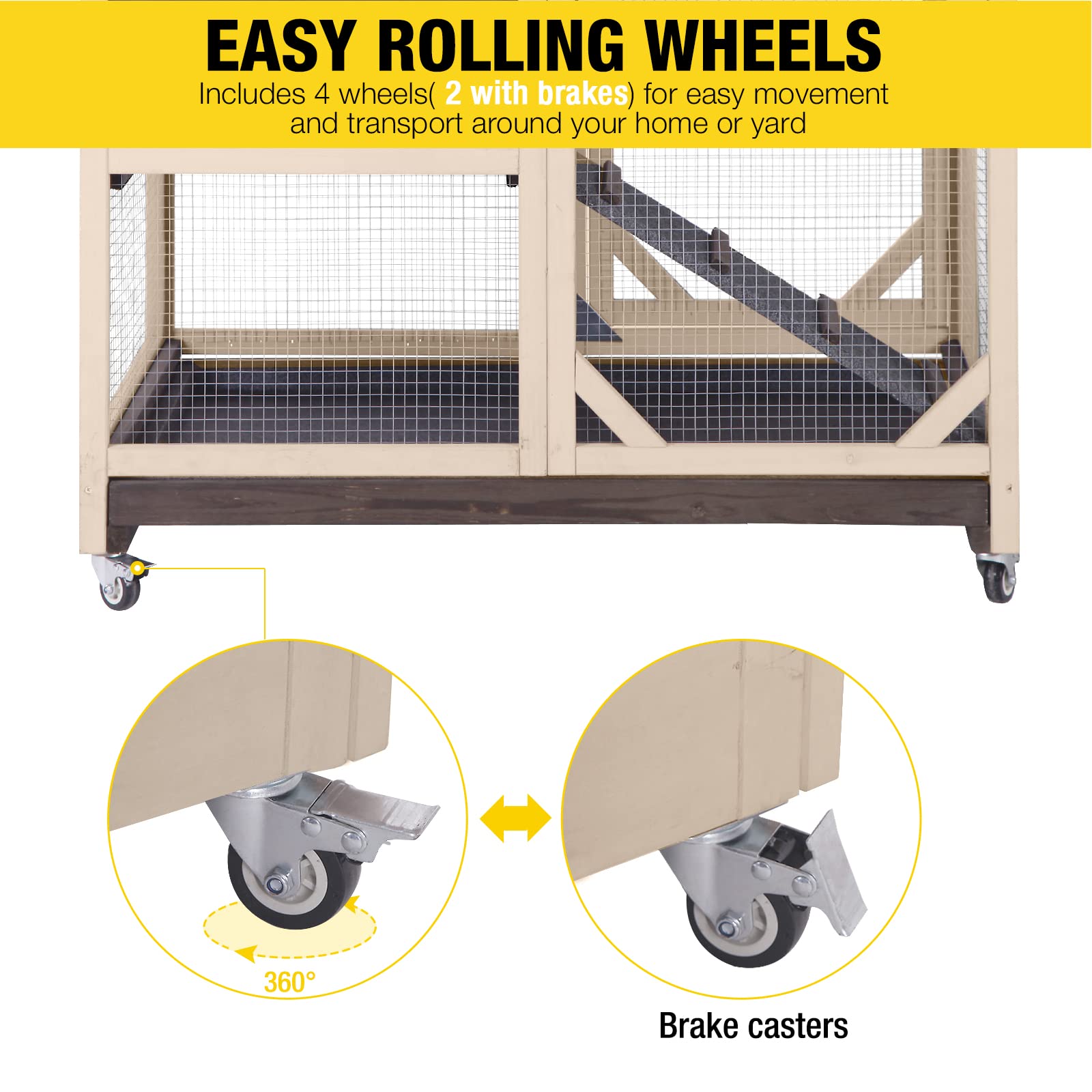 Rabbit Hutch Cage Outdoor And Indoor Bunny Hutch On Wheels With Two Deeper No Leak Trays, Guinea Pig Cages Rabbit House (Coffee