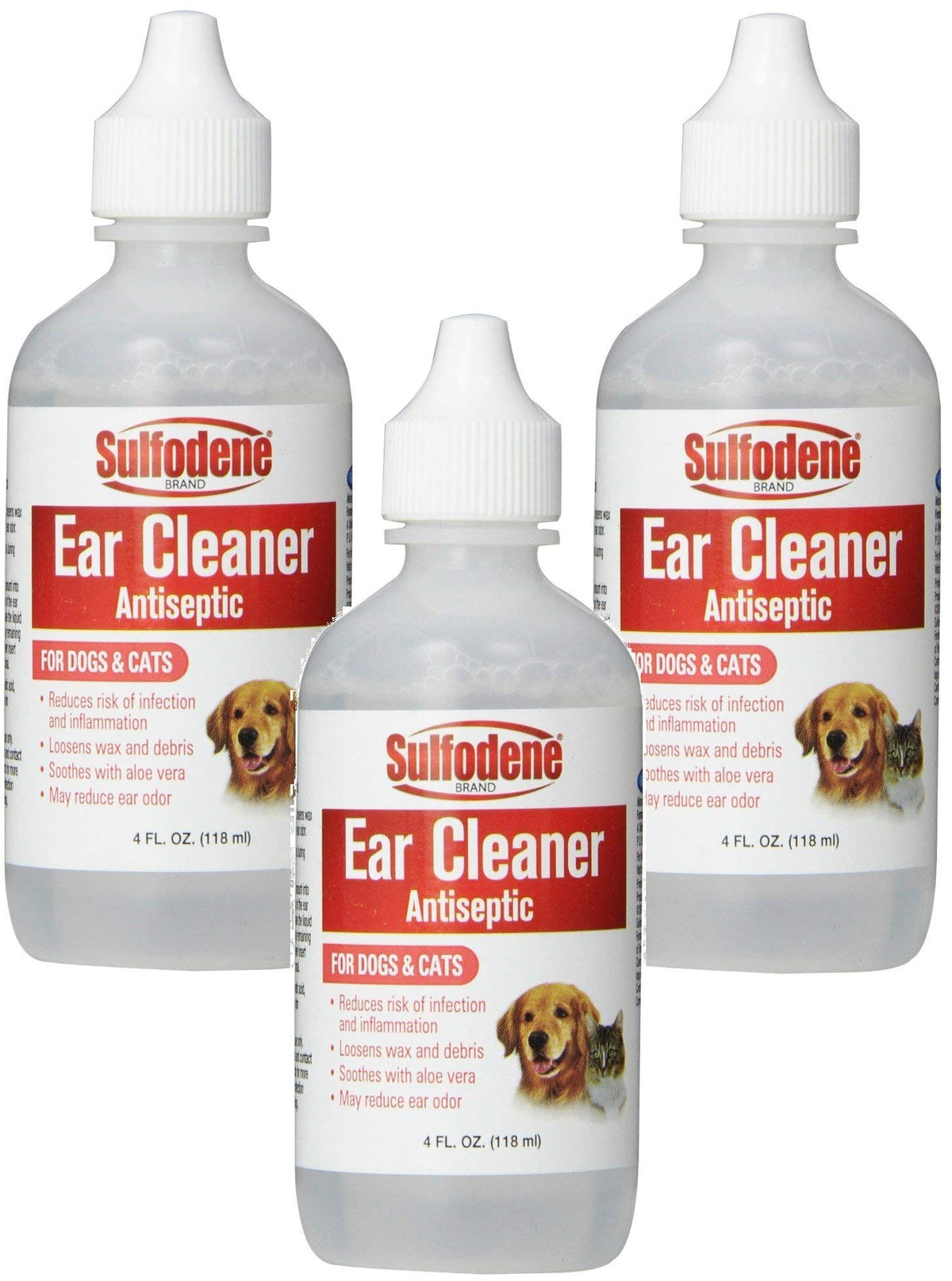 Sulfodene Ear Cleaner Antiseptic For Dogs & Cats, 4Oz Bottles (3 Pack)