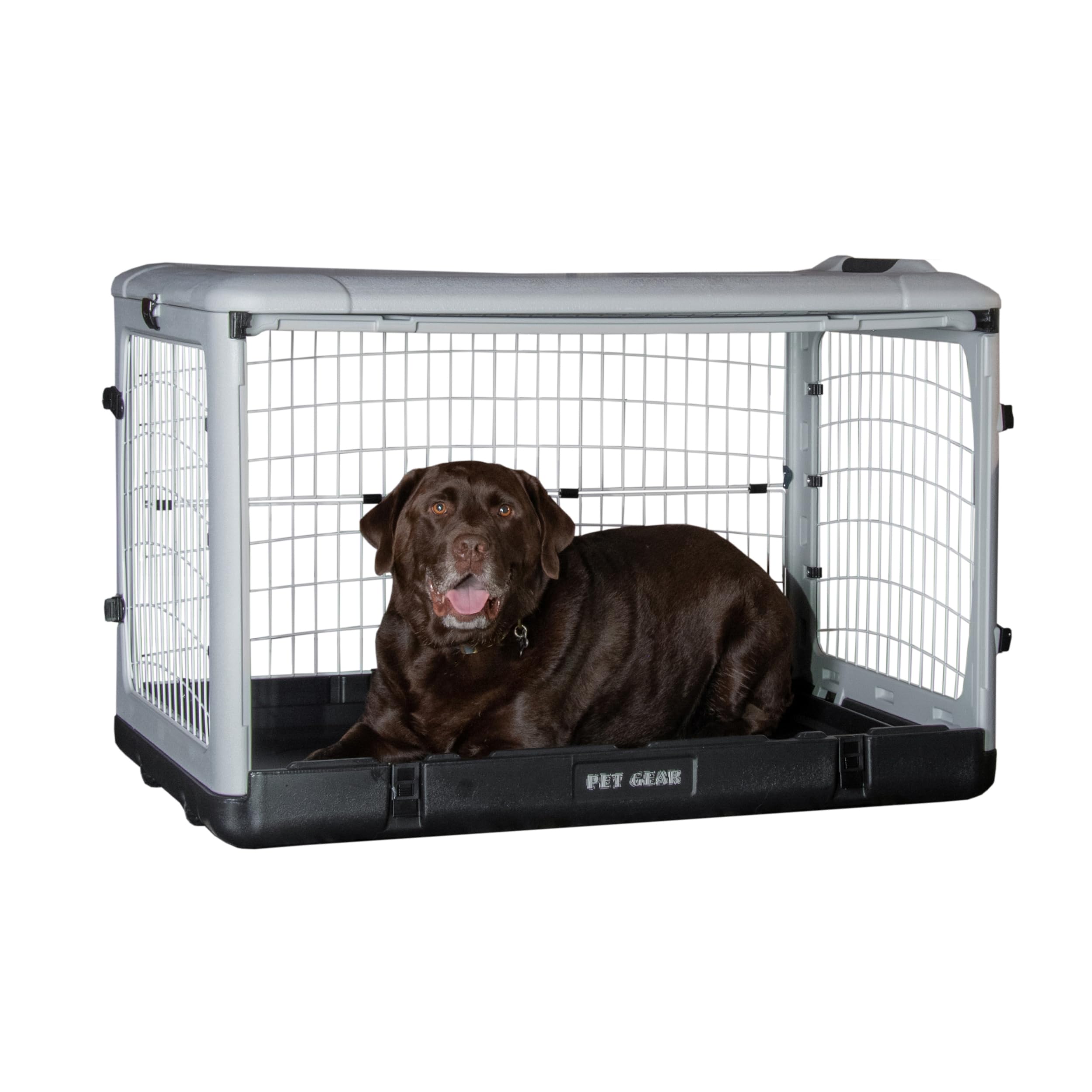 Pet Gear The Other Door    4 Door Steel Crate For Dogs/Cats With Removable Tray, Essential Grey, 42 Inch