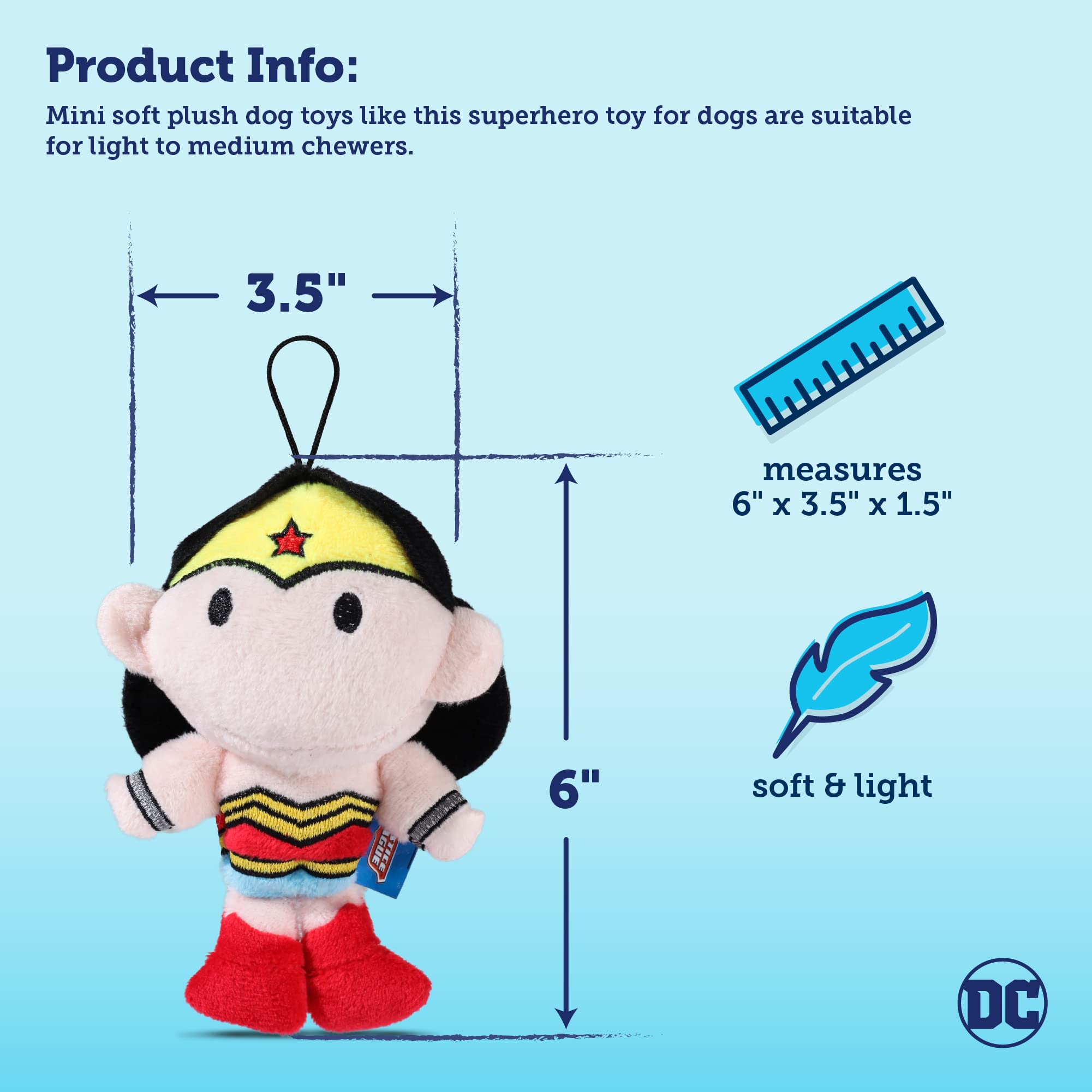 Dc Comics For Pets Wonder Woman Mini Plush Figure Dog Toy, 6' | Squeaky Plush Dog Toy | Fun And Adorable Small Dog Toy For Small Dogs In Red, Dog Toy With Squeaker
