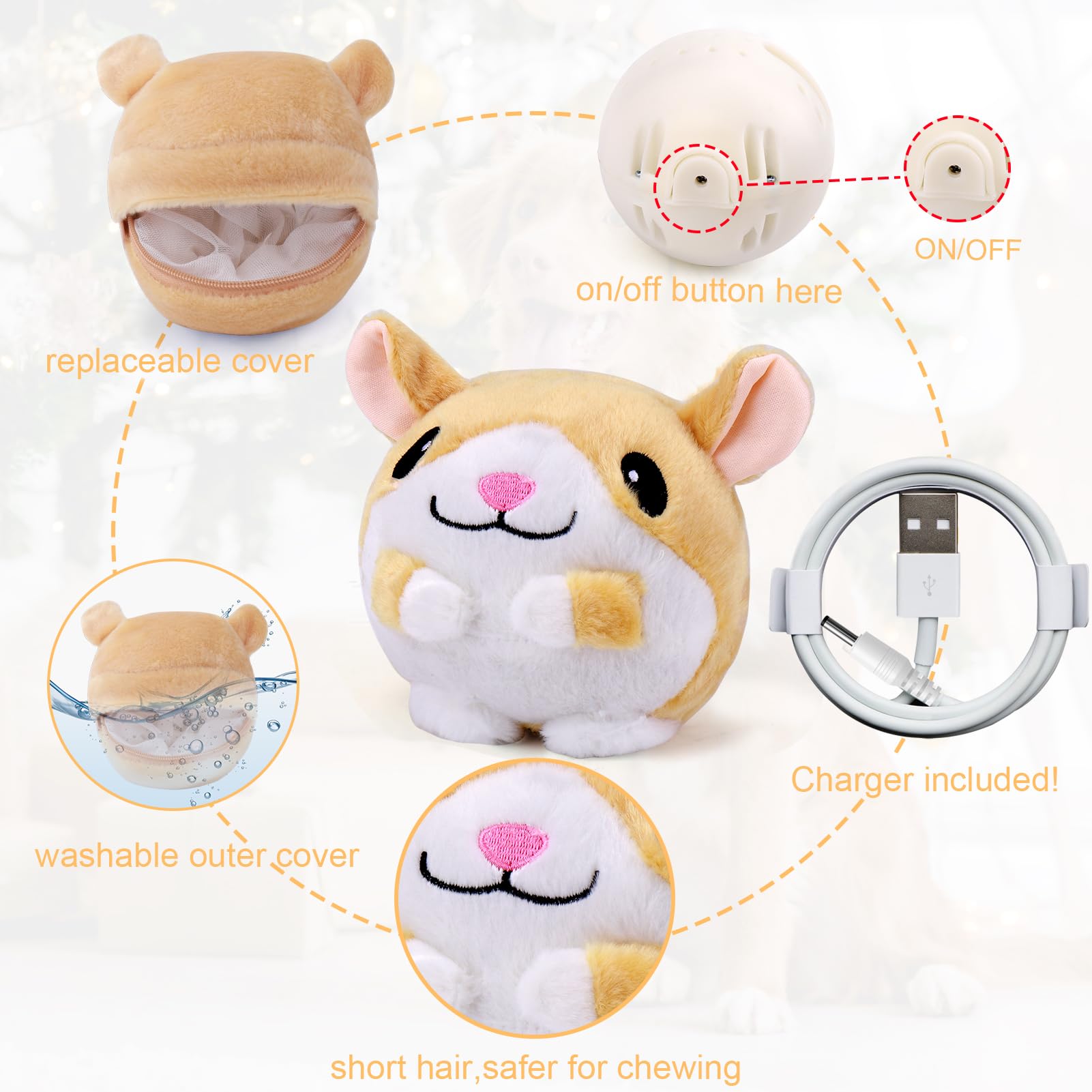 Mity rain Interactive Dog Ball - Automatic Rolling, Jumping, Vibrating, Squeaky Toy for Small/Medium/Large Dogs - Hamster Color, Model Mity rain-687-2