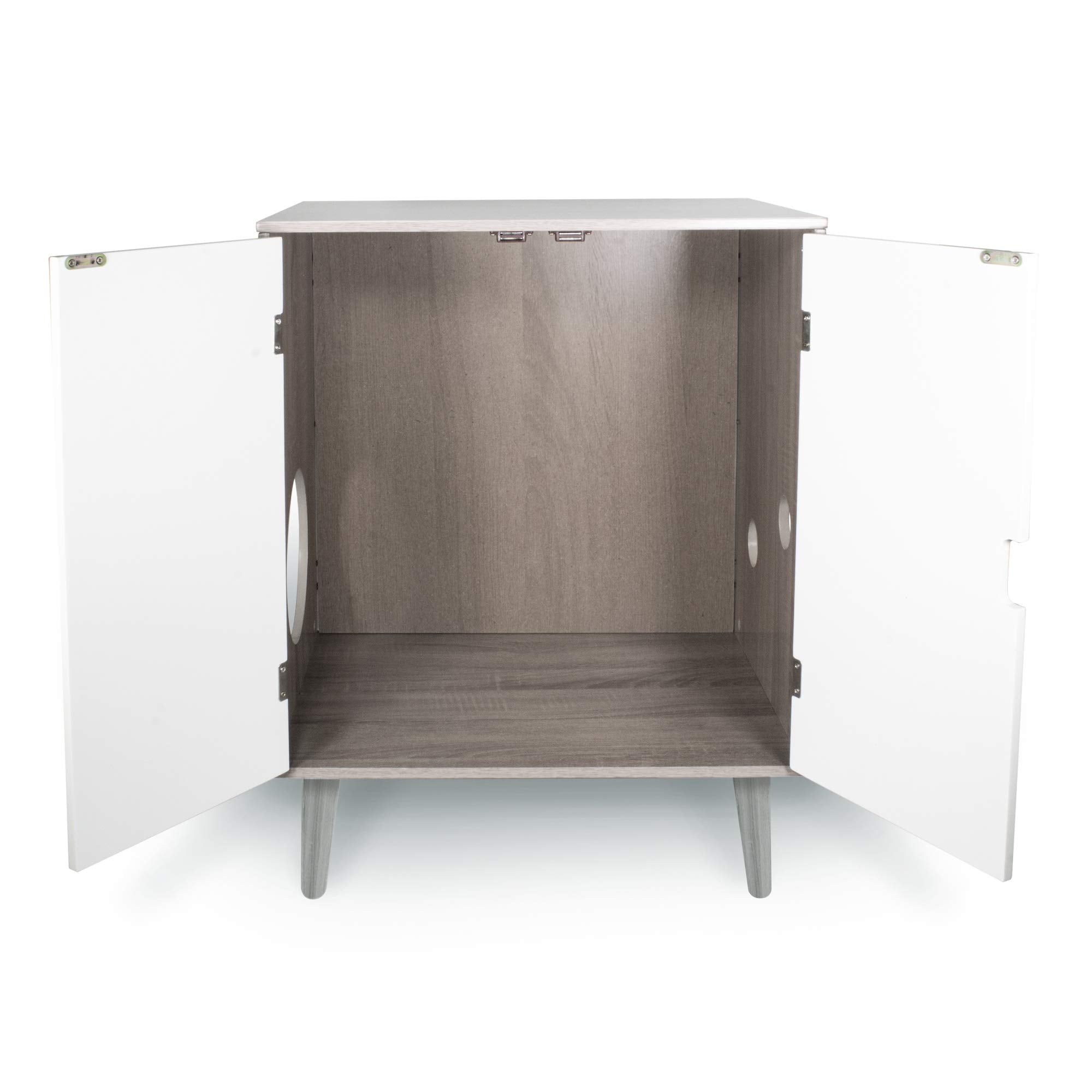 Penn-Plax Hidden Cat Litter Box Cabinet | Modern Enclosed Furniture For Indoor Cats | Grey Wooden Grain With White Doors (Catff2