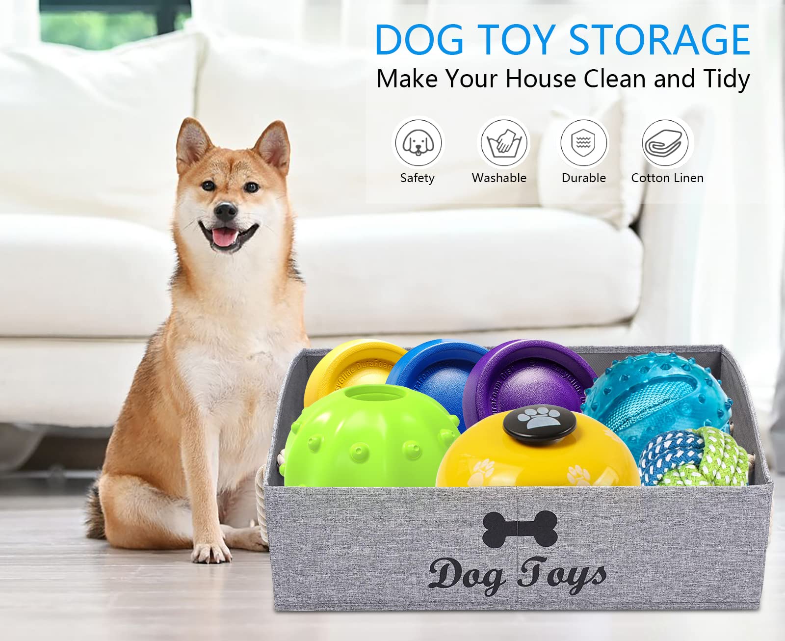 Morezi Large Dog Toy Bin Puppy Shallow Toy Baskets - Perfect For Collapsible Bin For Living Room, Playroom, Closet, Home Organiz