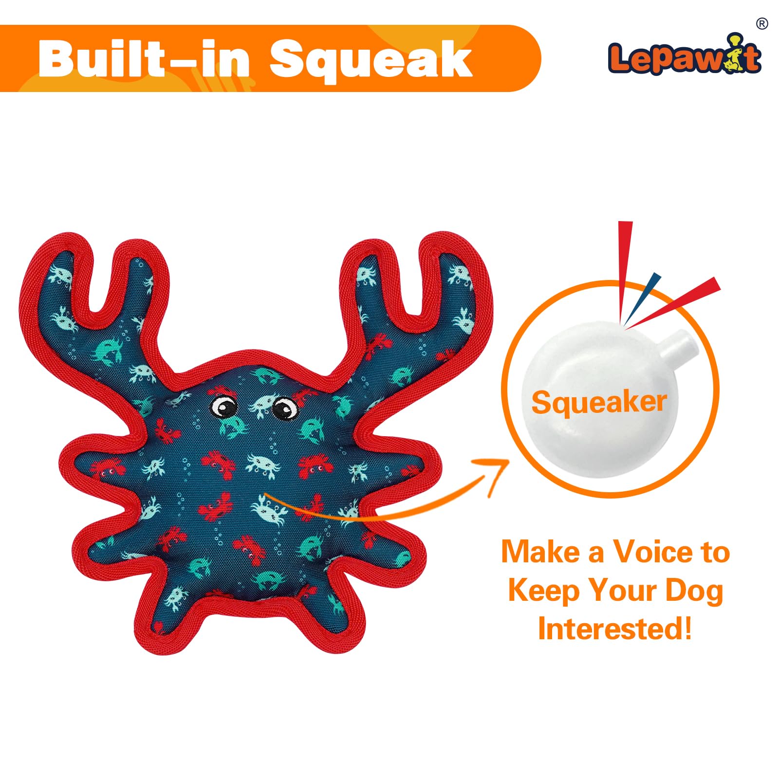 Lepawit Squeaky Dog Toys, Sturdy Dog Toys For Dogs Indoor Play, Cute Crab Interactive Toy For Small And Medium Dogs