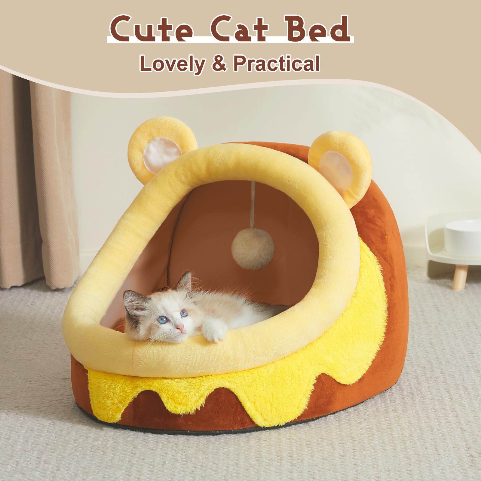 Jiupety Cute Cat Bed, Indoor Lovely Velvet Igloo For Cat, Warm Cave Sleeping Nest Bed For Puppy And Kitten, Green Frog, S