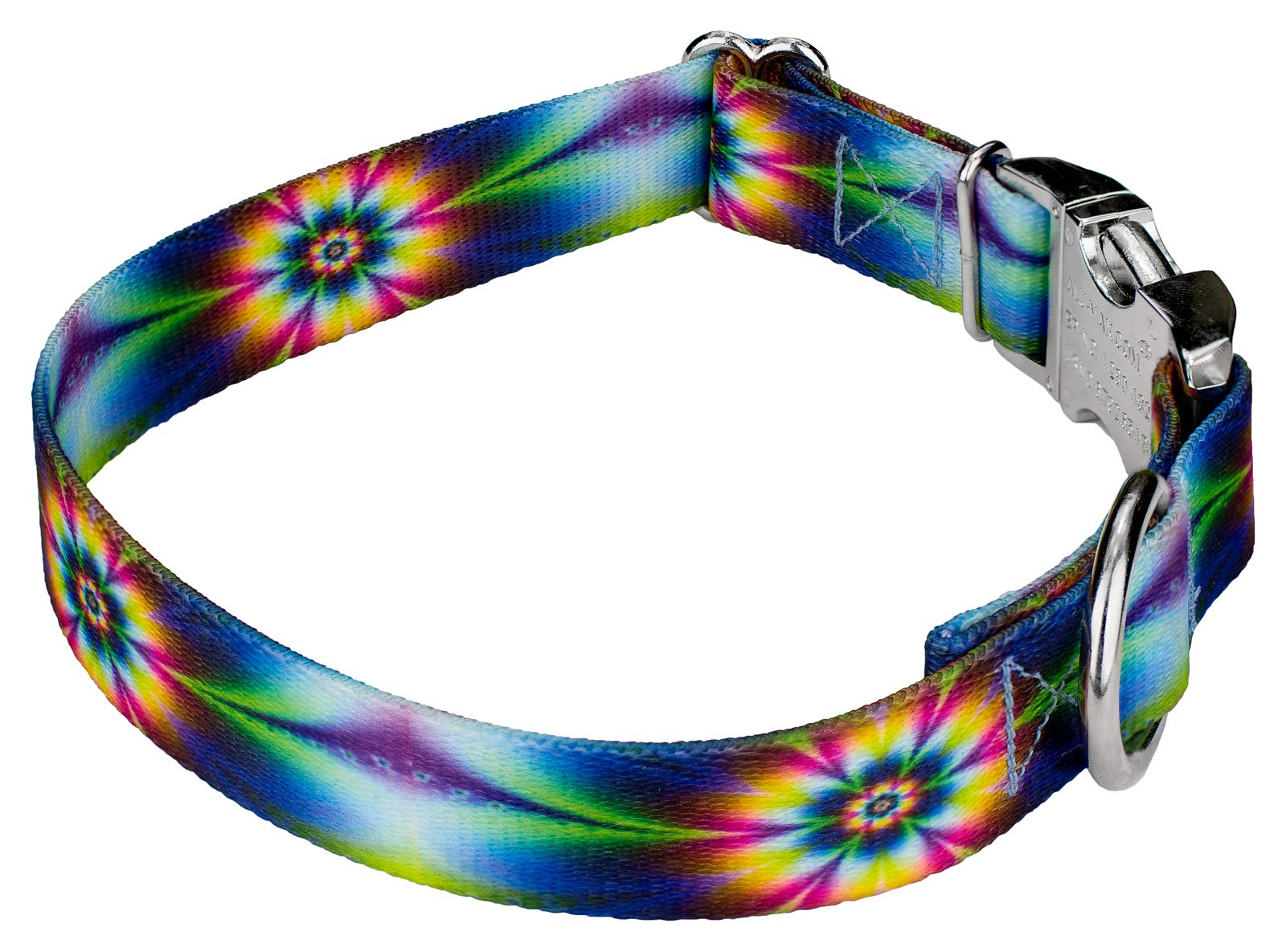Country Brook Petz - Tie Dye Flowers Premium Dog Collar And Leash Set - Groovy Collection Featuring Far Out Designs (1 Inch, Ext
