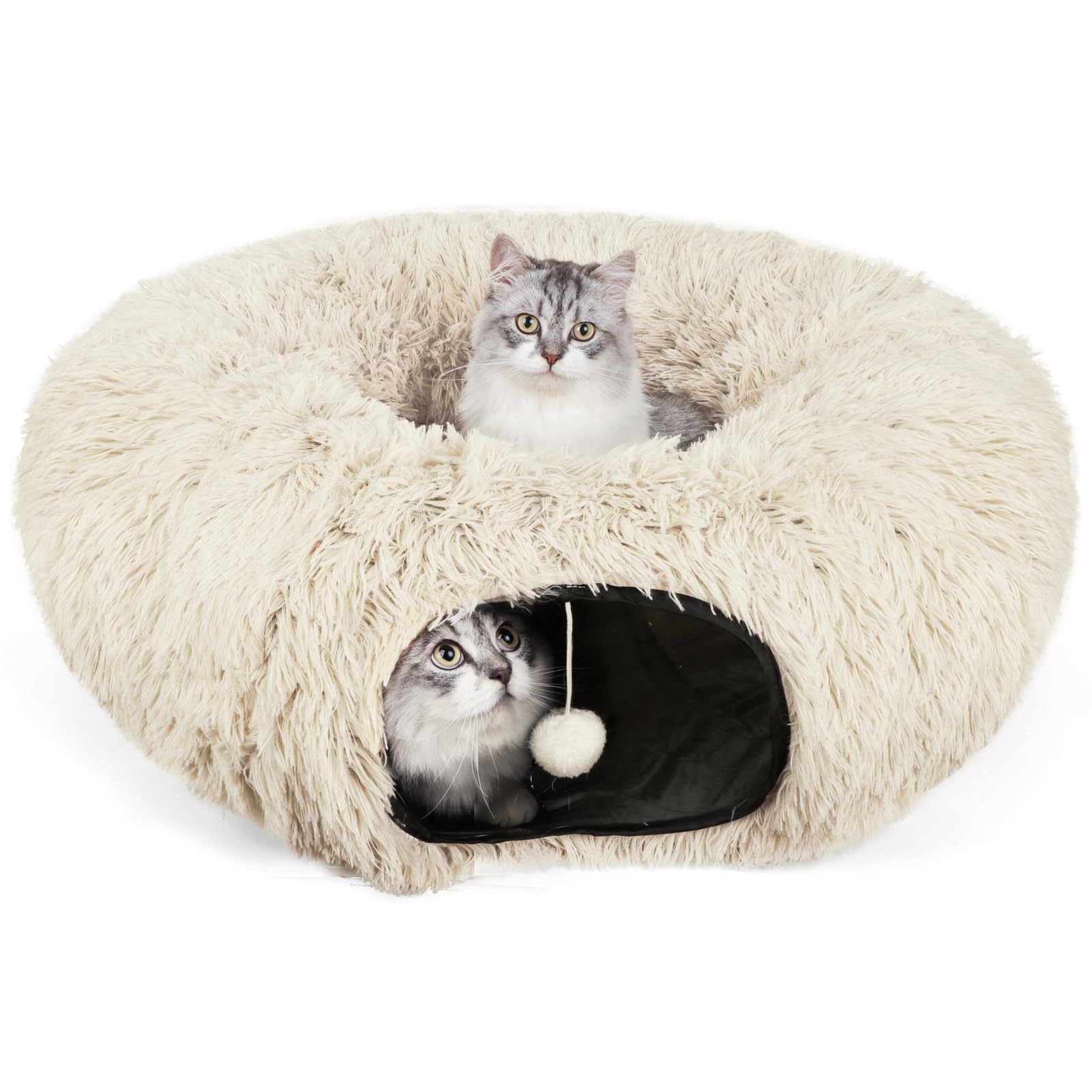 Lifeideas Large Bed, Cat Tunnel Foldable Donut Tunnel With Fluffy Toy Balls And Washable Pads, Full For Kitten, Cat, Puppy, Ferr