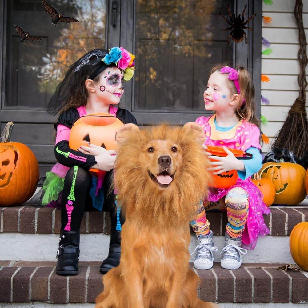 Vivifying Lion Mane For Dog, Adjustable Halloween Lion Costume Wig With Ears For Medium And Large Dogs, Realistic & Funny Accessory Perfect For Parties And Photoshoots (Large, Brown)