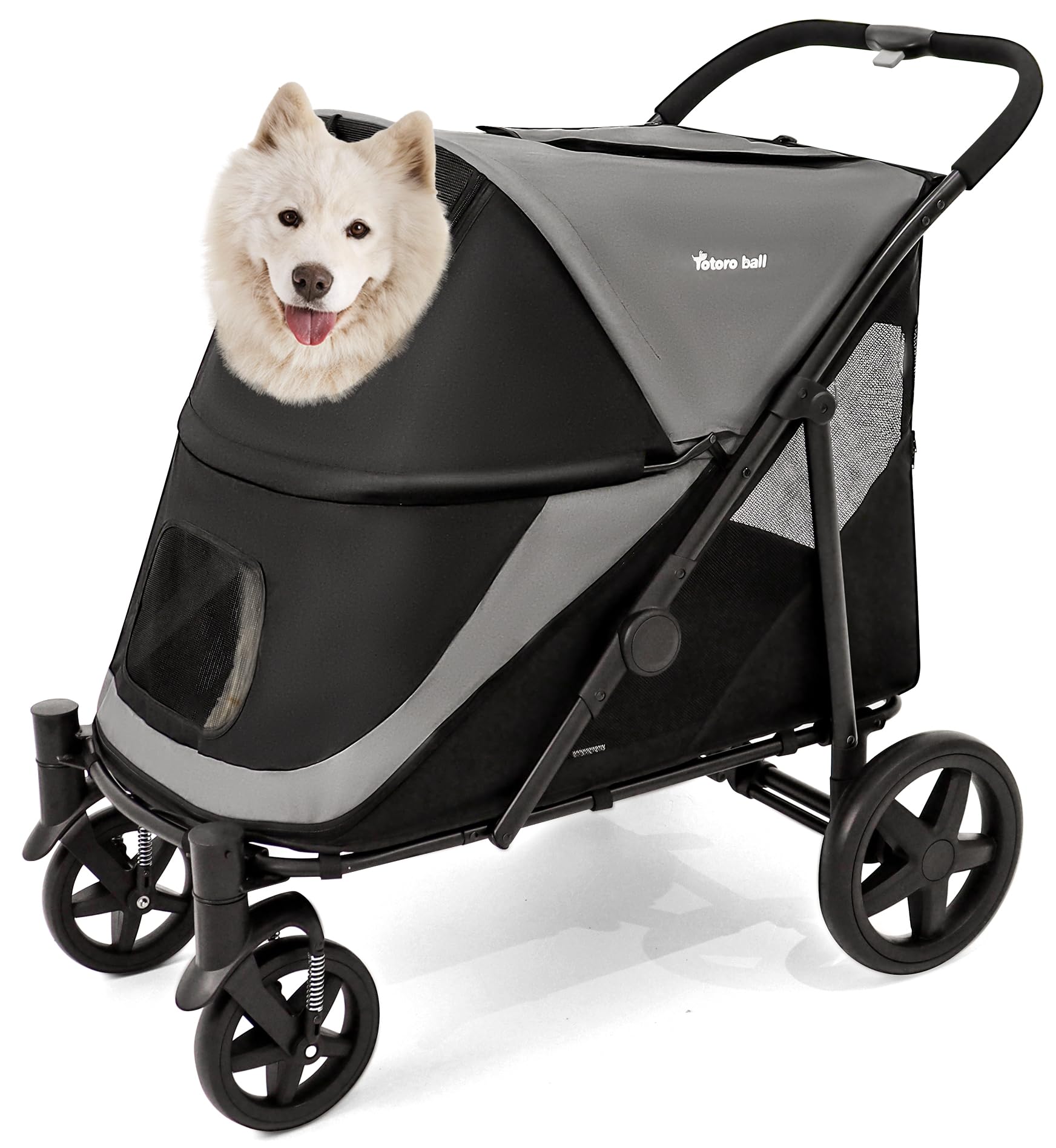 Dog Stroller For Medium/Large Dogs One-Click Folding 4 Wheel Pet Stroller Foldable Dog Stroller For 2 Dogs Jogger Stroller With 