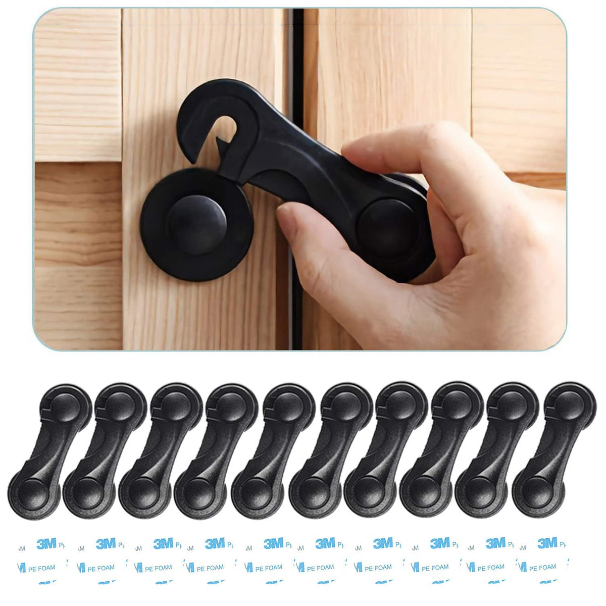 Child Safety Cabinet Locks (10 Pack) - Baby Proofing Latches Lock For Drawers, Toilet Seat, Fridge, Oven, With 10 Extra 3M Adhes
