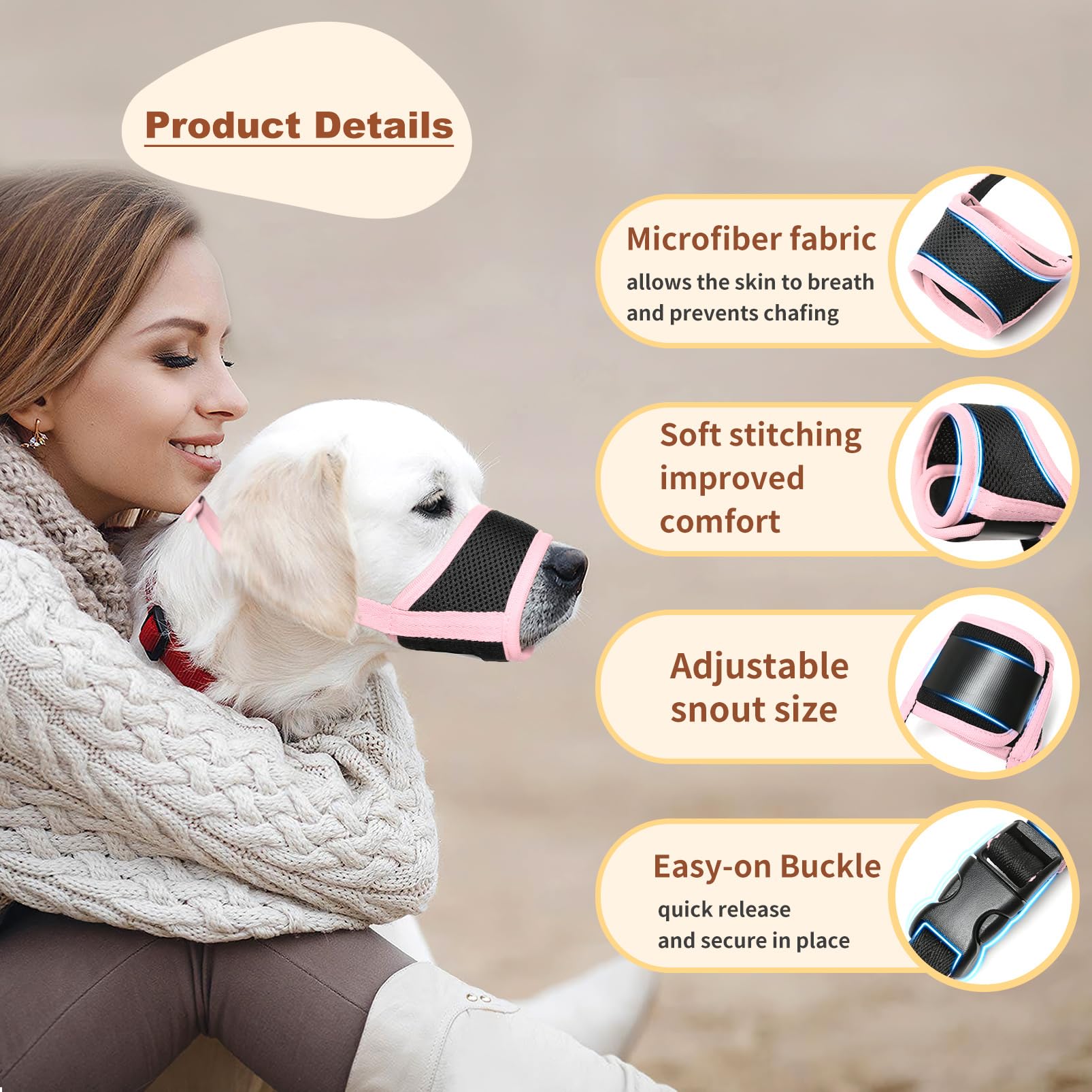 Heele Dog Muzzle,Soft Mesh Dog Muzzle For Small Medium Large Sized Dogs,Breathable Adjustable Puppy Muzzle To Prevent Biting,Chewing,And Licking Pink Xxl