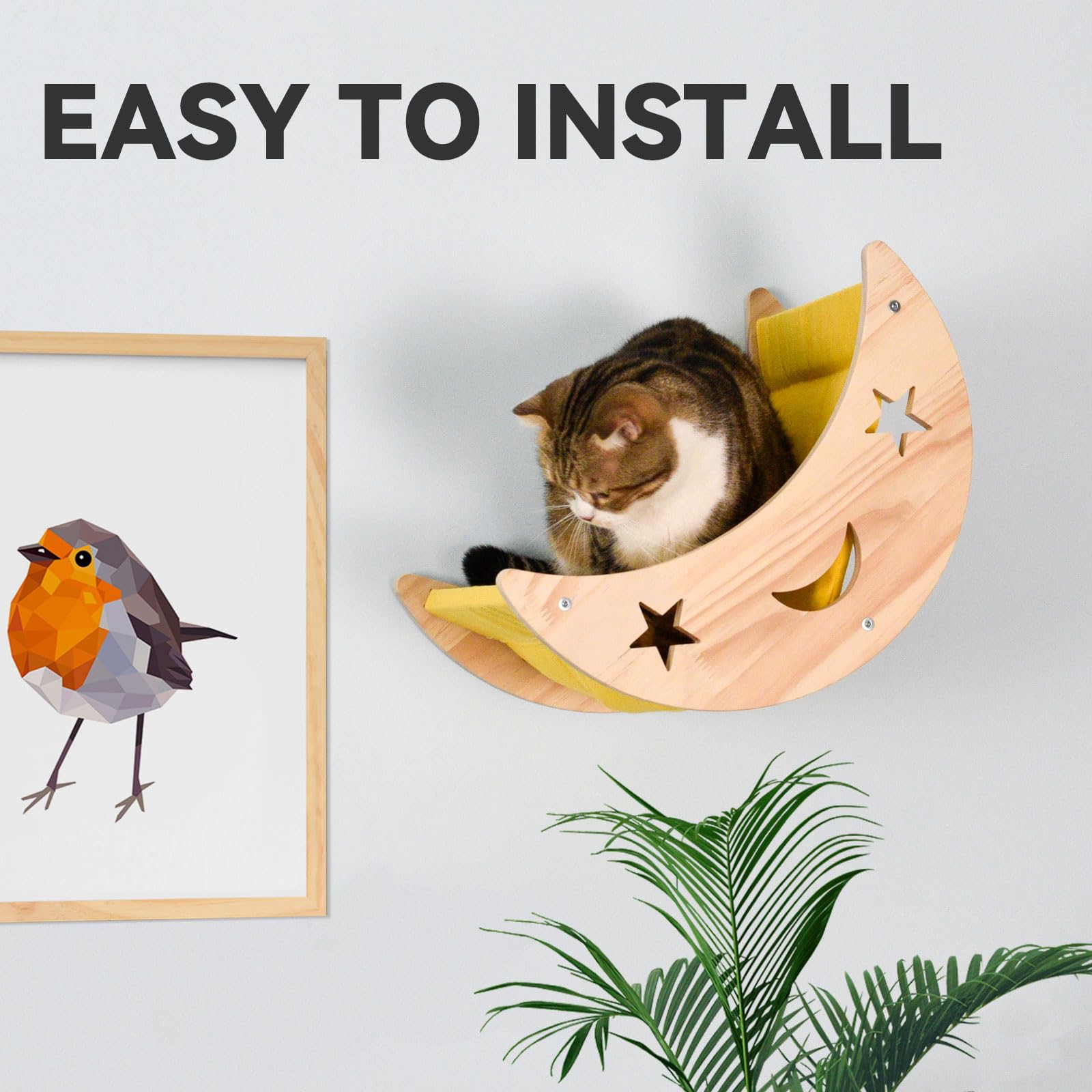 Ditosh Cat Hammock Moon Bed Wall Mounted Shelf Cat Wall Shelves And Perches Solid Wood Cat Wall Furniture Cats Wall Bed For Cats