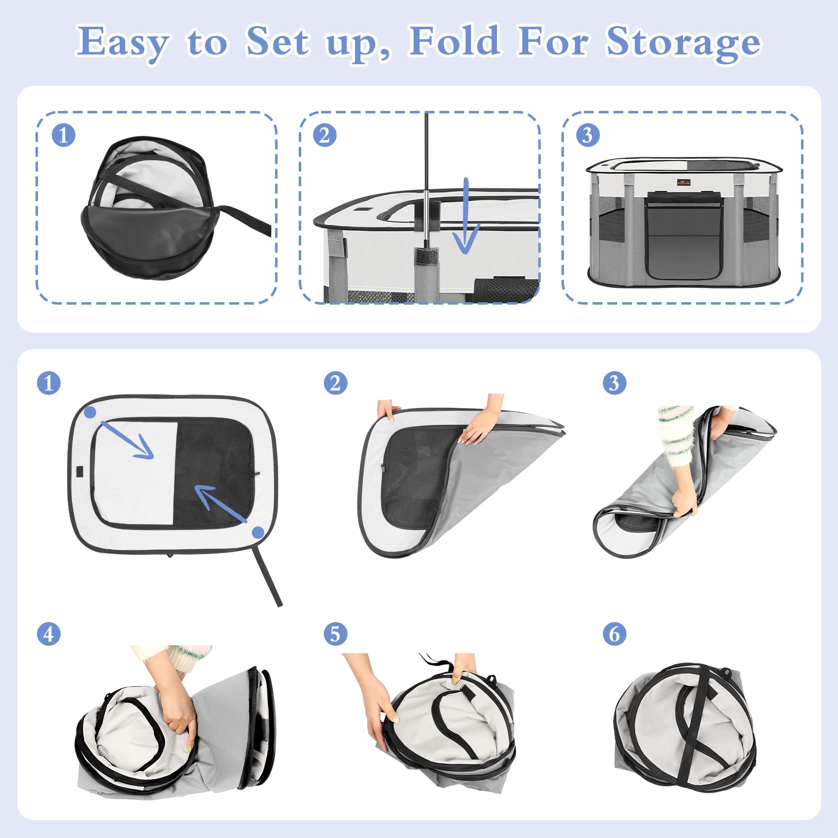 Aivituvin Dog Playpen, Portable Cat Pet Play Pen For Travel Camping Use, Foldable Dog Kennel Tent Crate With Carrying Bag For In