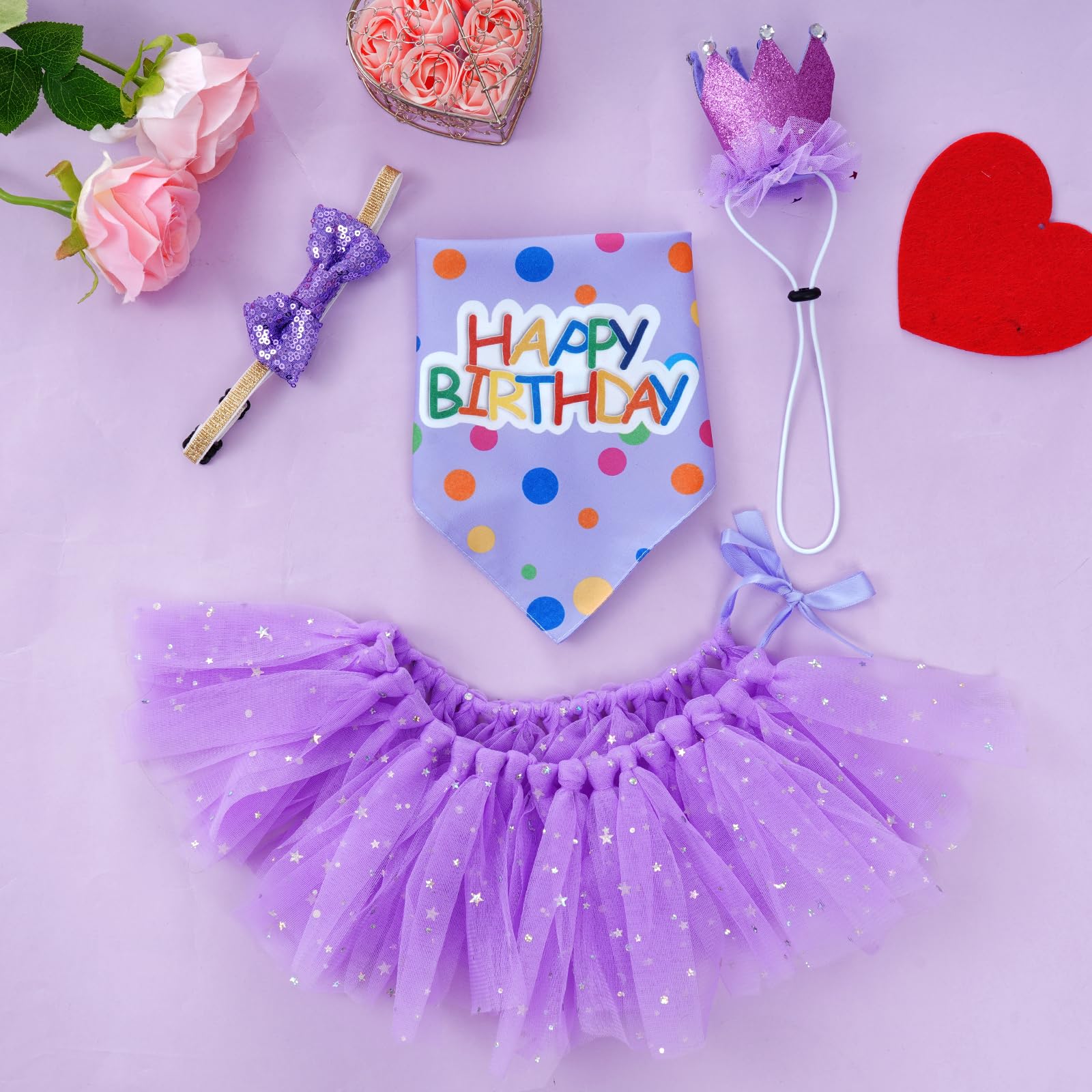 Hoyuwak Dog Birthday Party Supplies Girl Dog Birthday Bandana Tutu Set Cute Hat Bow Tie Set For Large Medium Small Dogs