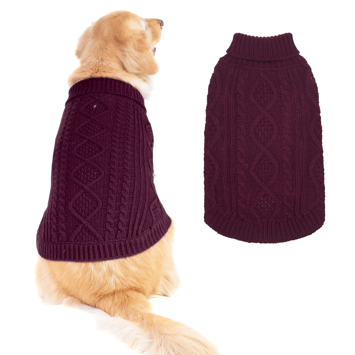 Bingpet Thermal Knitted Dog Sweater, Winter Dog Cat Coat, Warm Sweater For Small Medium Large Dogs, Classic Cable Knit Turtlenec