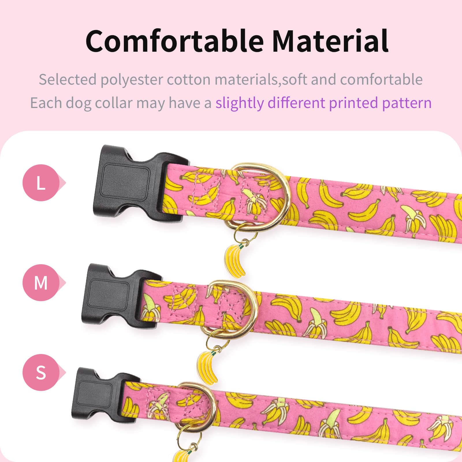 Gelwoo Cotton Dog Collar,Soft and Cute Puppy Collars with Banana Patterned Design for Girl Female Boy Dogs,Adjustable Buckle Pet