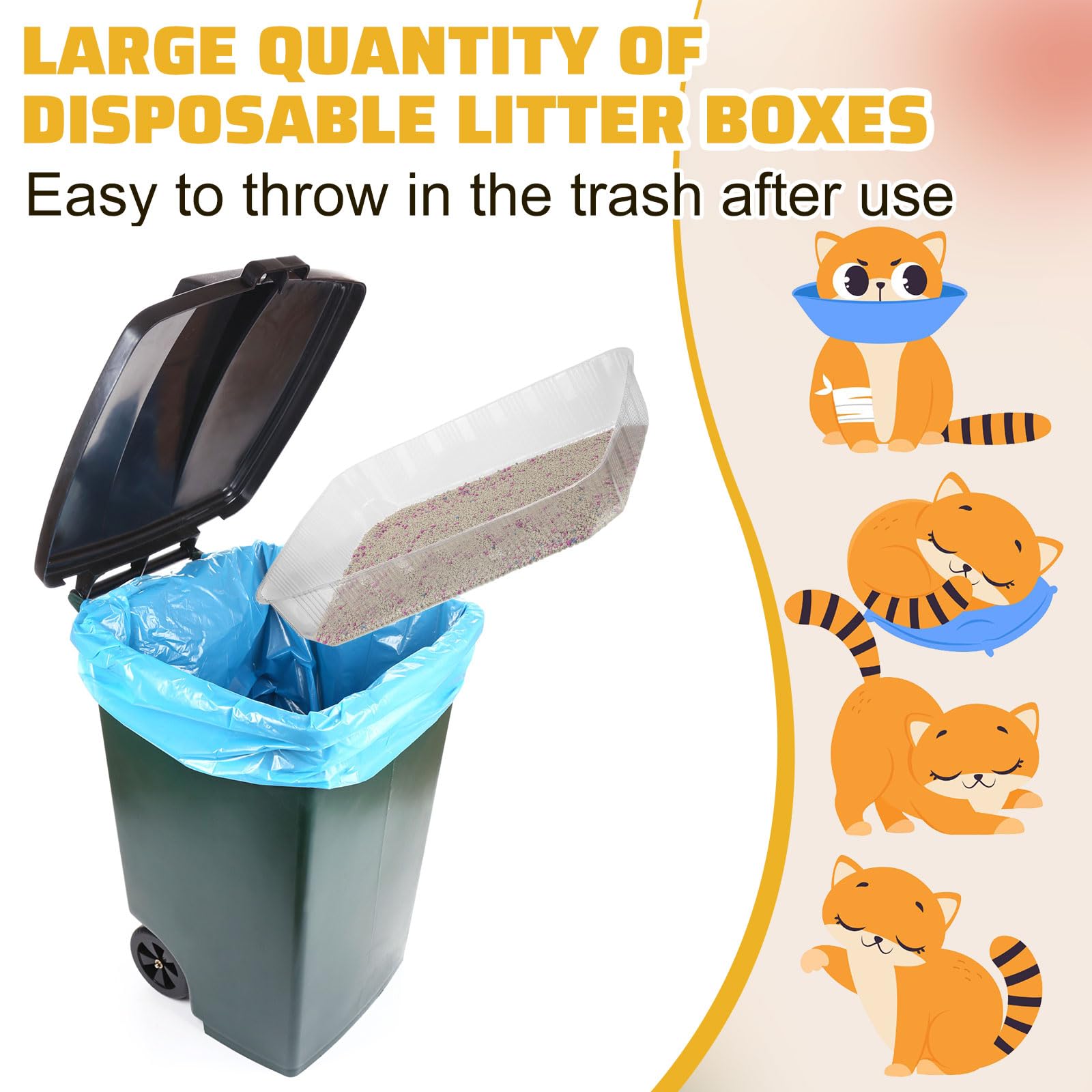 Zubebe 50 Pack Disposable Cat Litter Box For Cats, Large Disposable Kitty Litter Tray Boxes 19.69 X 15.75 X 3.94 Inches Plastic