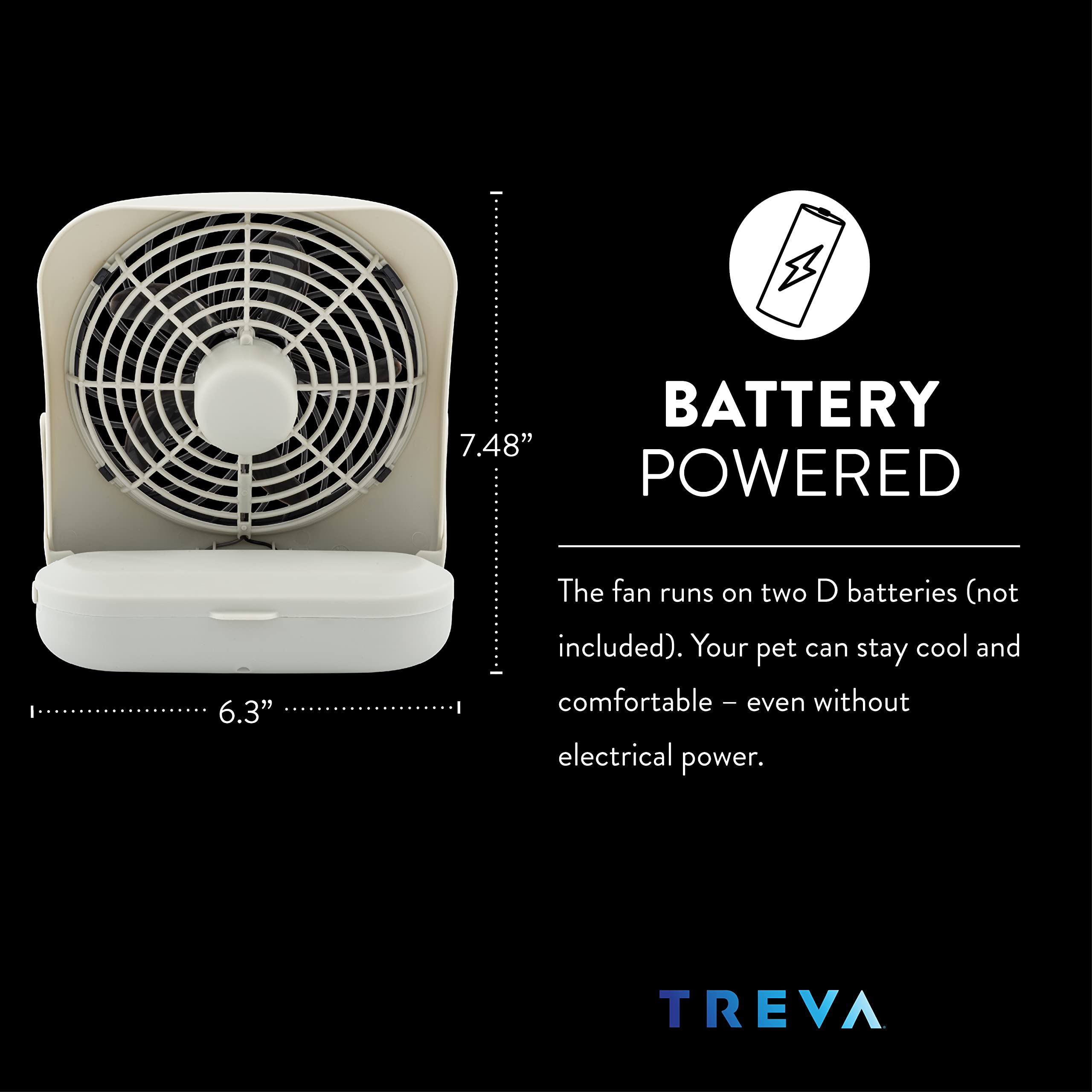 Treva 5-Inch Pet Crate Fan For Cooling Dogs And Other Pets. 2 Cooling Speeds, Battery Powered