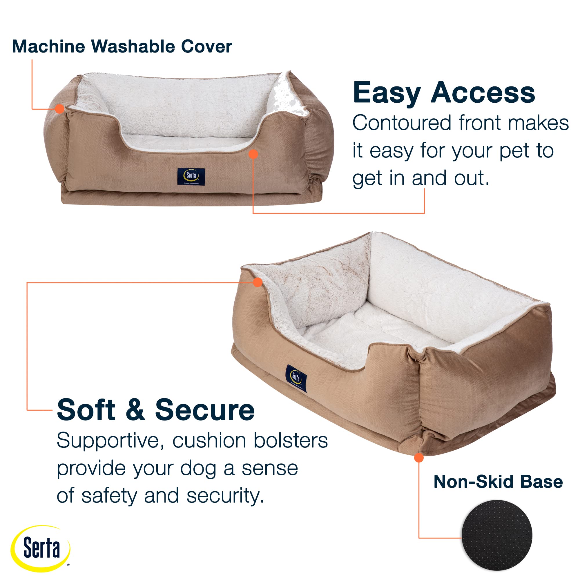 Serta Orthopedic Cuddler Dog Bed For Pets - Desert Sand (Large)
