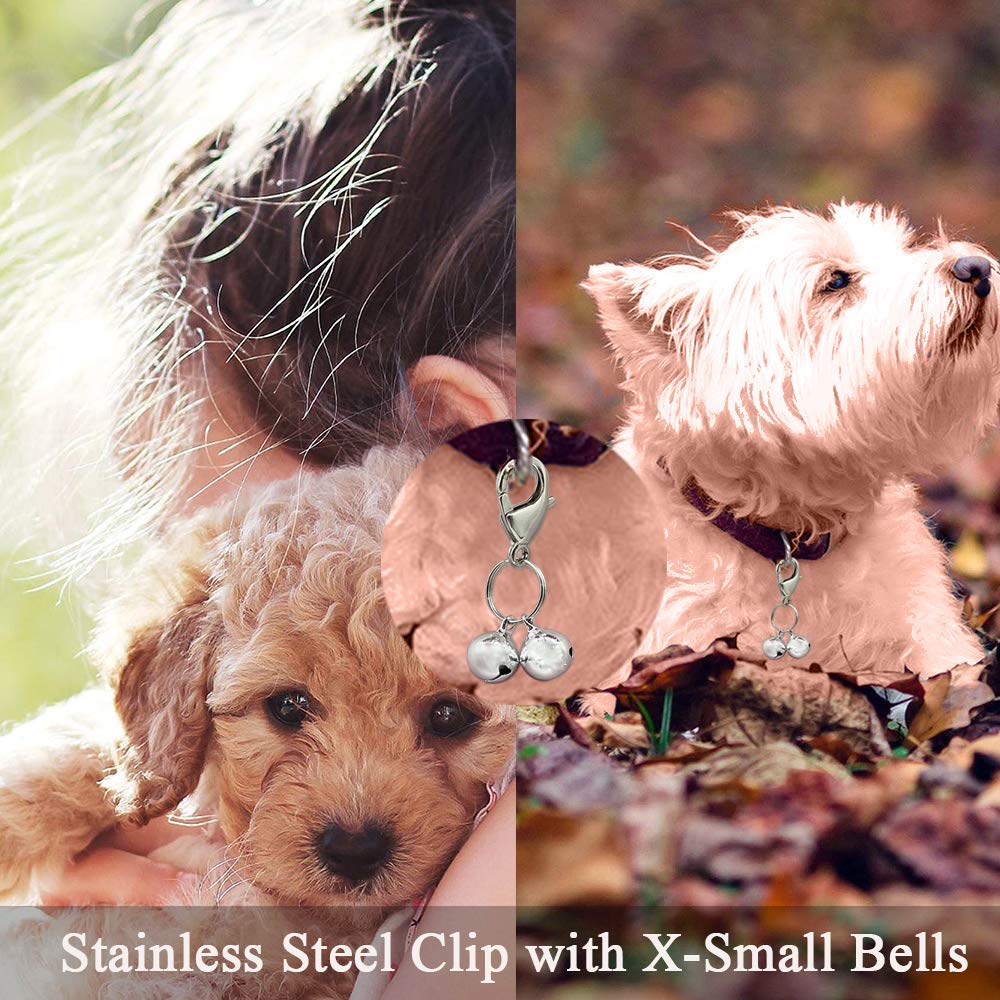 Ivia Pet 4 Sets Cat Bell For Dog Collar Charm Training Pet Pendant Accessories With 2 Pack Stainless Steel Dog Tag Clips(2 X-Small Silver)