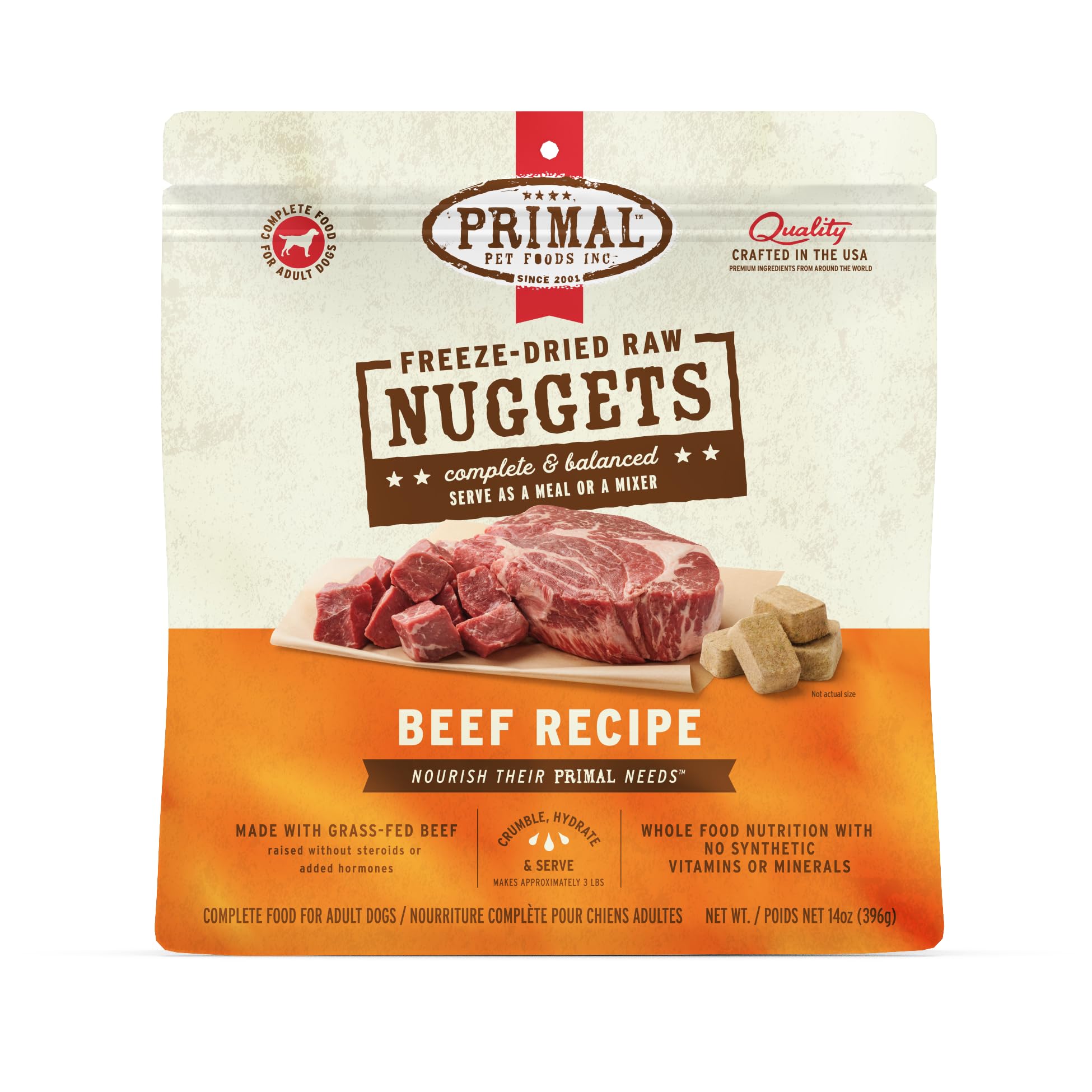 Primal Freeze Dried Raw Dog Food Nuggets, Beef, Complete & Balanced Meal, Also Use as Topper or Treat, Premium, Healthy, Grain F
