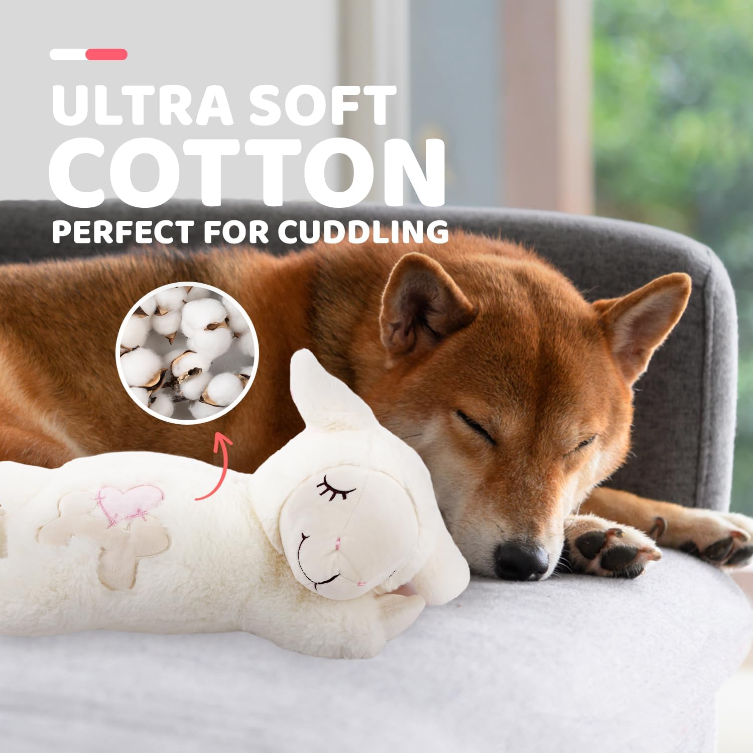 ALL FOR PAWS Dog Anxiety Relief Plush Toy, Dog Sleep Aid Warm Comfort Toys, Dog Pillow for Puppy Crate, Dog Stuffed Animals, (Wh